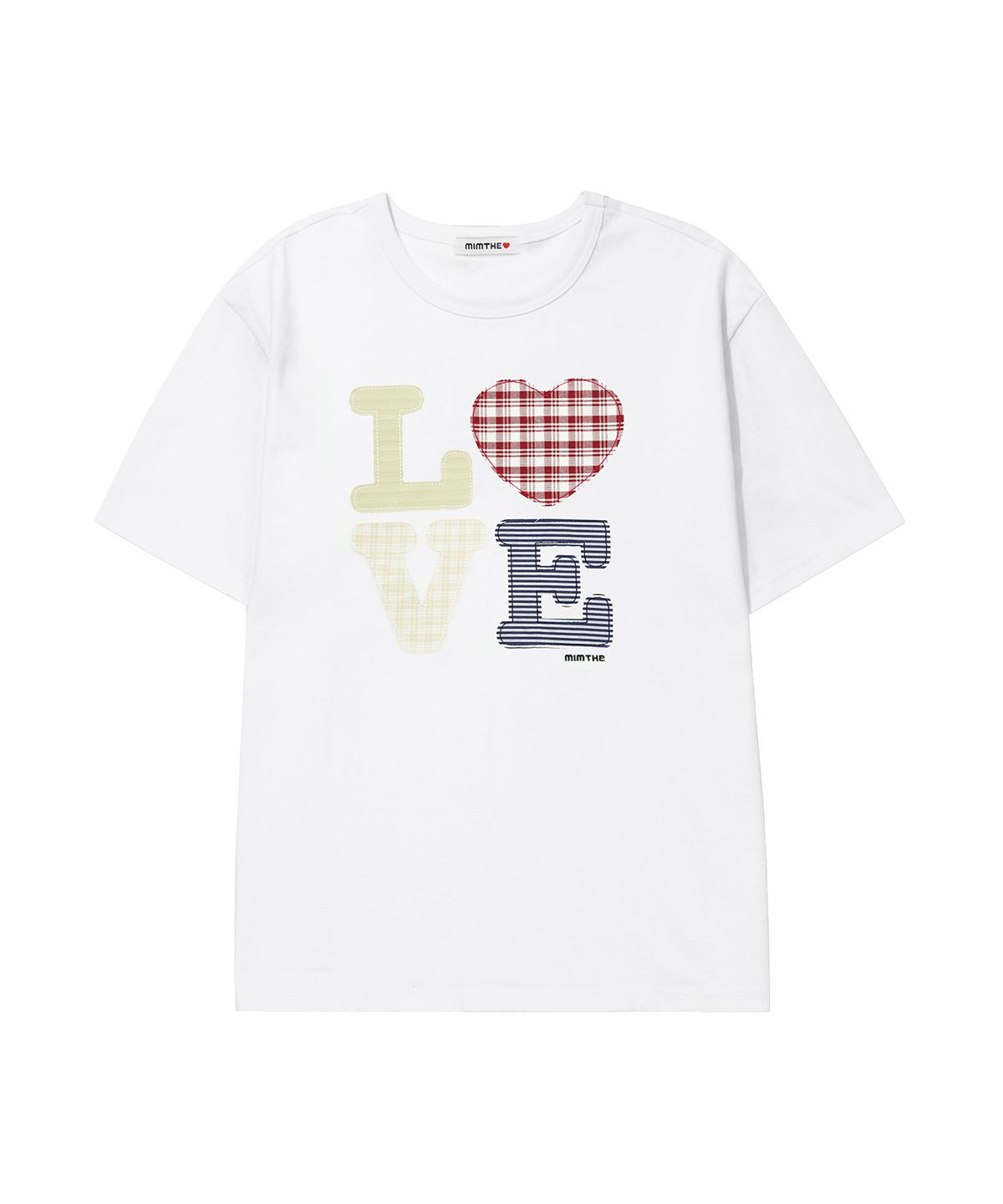 밈더워드로브(MIMTHEWARDROBE) 헬로 월드 패치워크 LOVE 티셔츠_화이트