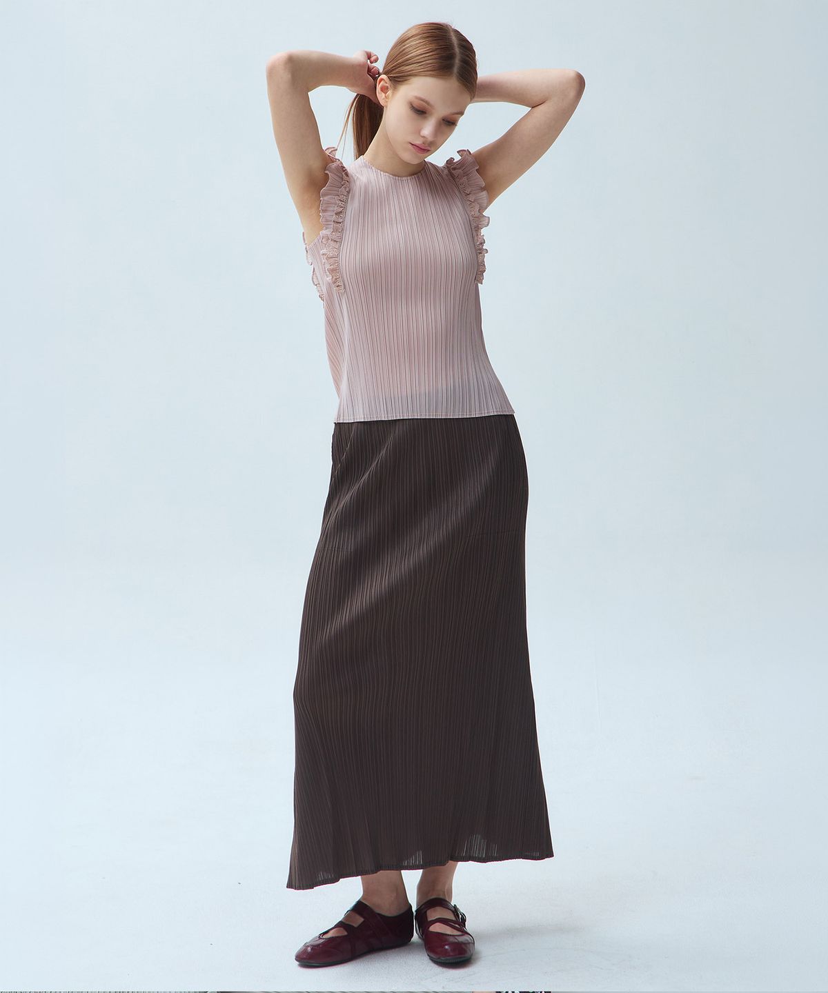 와이오와이(YOYOYOY) 세미 벨라인 플리츠 롱 스커트_3colors
