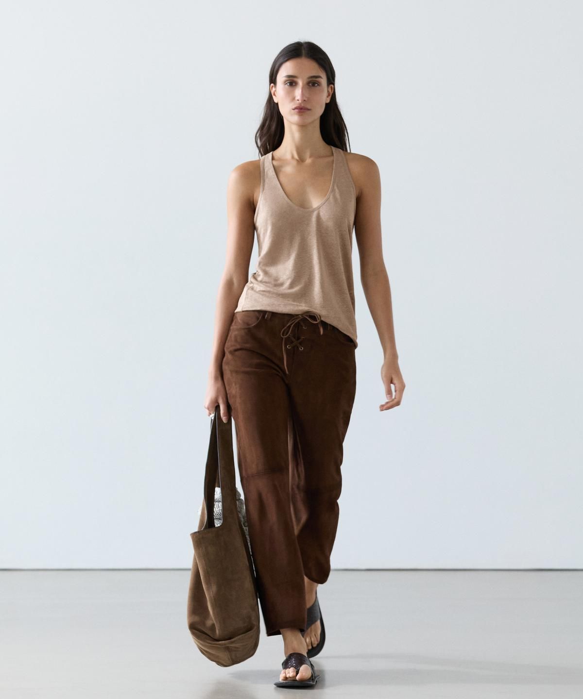 마시모두띠(MASSIMO DUTTI) 100% 린넨 스트랩 탑
