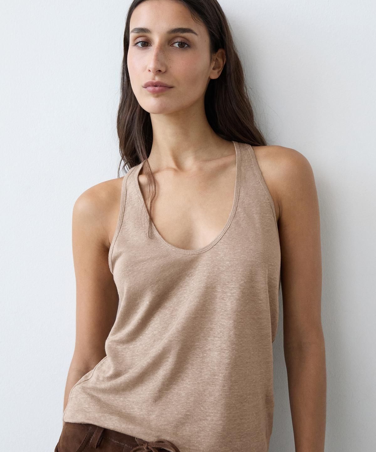 마시모두띠(MASSIMO DUTTI) 100% 린넨 스트랩 탑