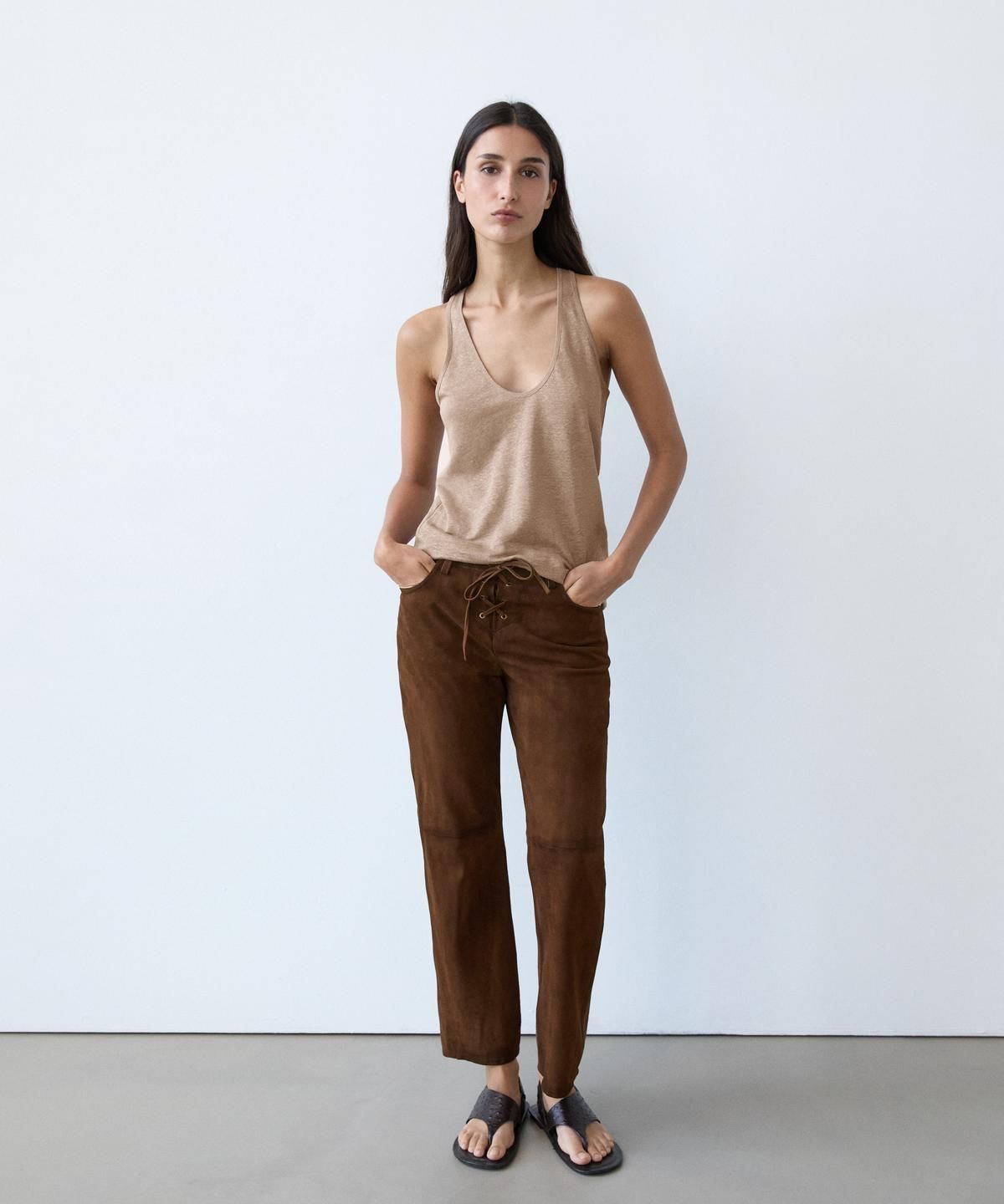 마시모두띠(MASSIMO DUTTI) 100% 린넨 스트랩 탑