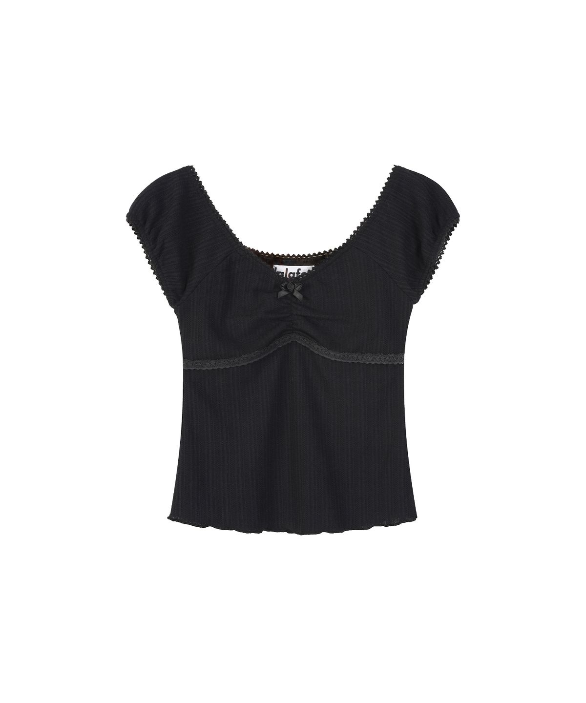 라라폭스(LALAFOX) EYELET CAP SLEEVE SLIM TOP BLACK BS2WB002