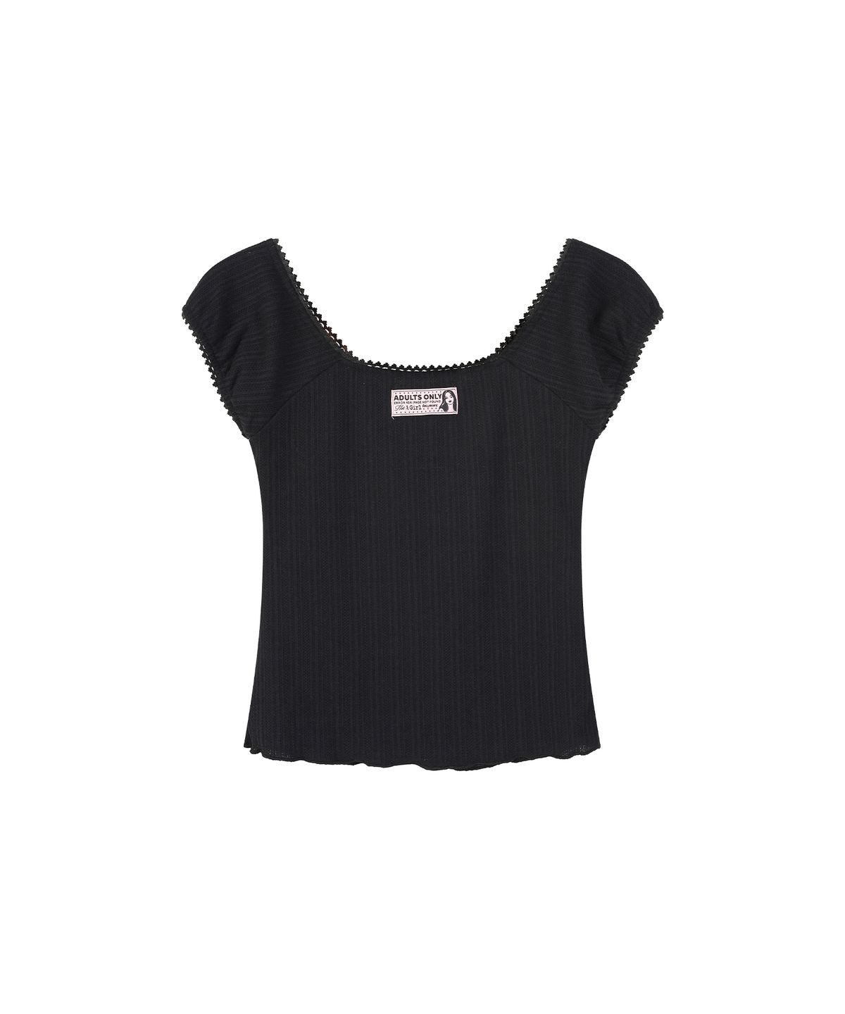 라라폭스(LALAFOX) EYELET CAP SLEEVE SLIM TOP BLACK BS2WB002