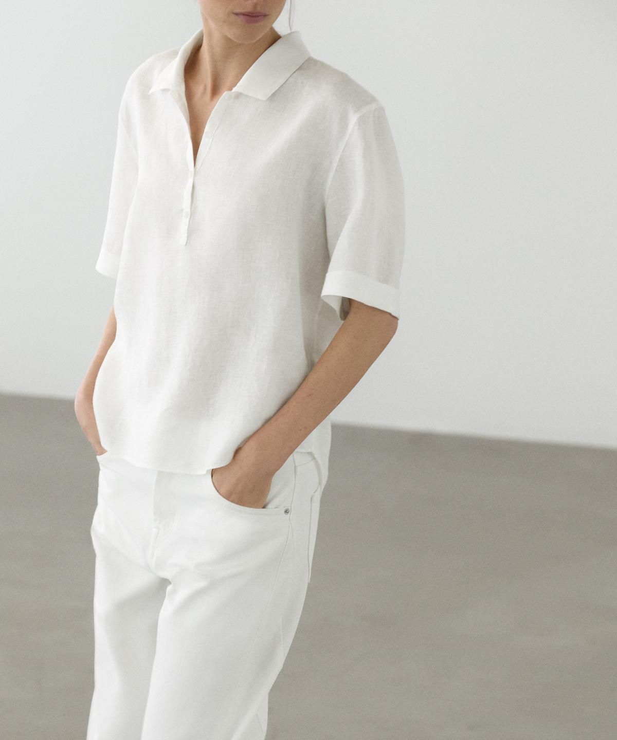 마시모두띠(MASSIMO DUTTI) 린넨 반팔 폴로 셔츠