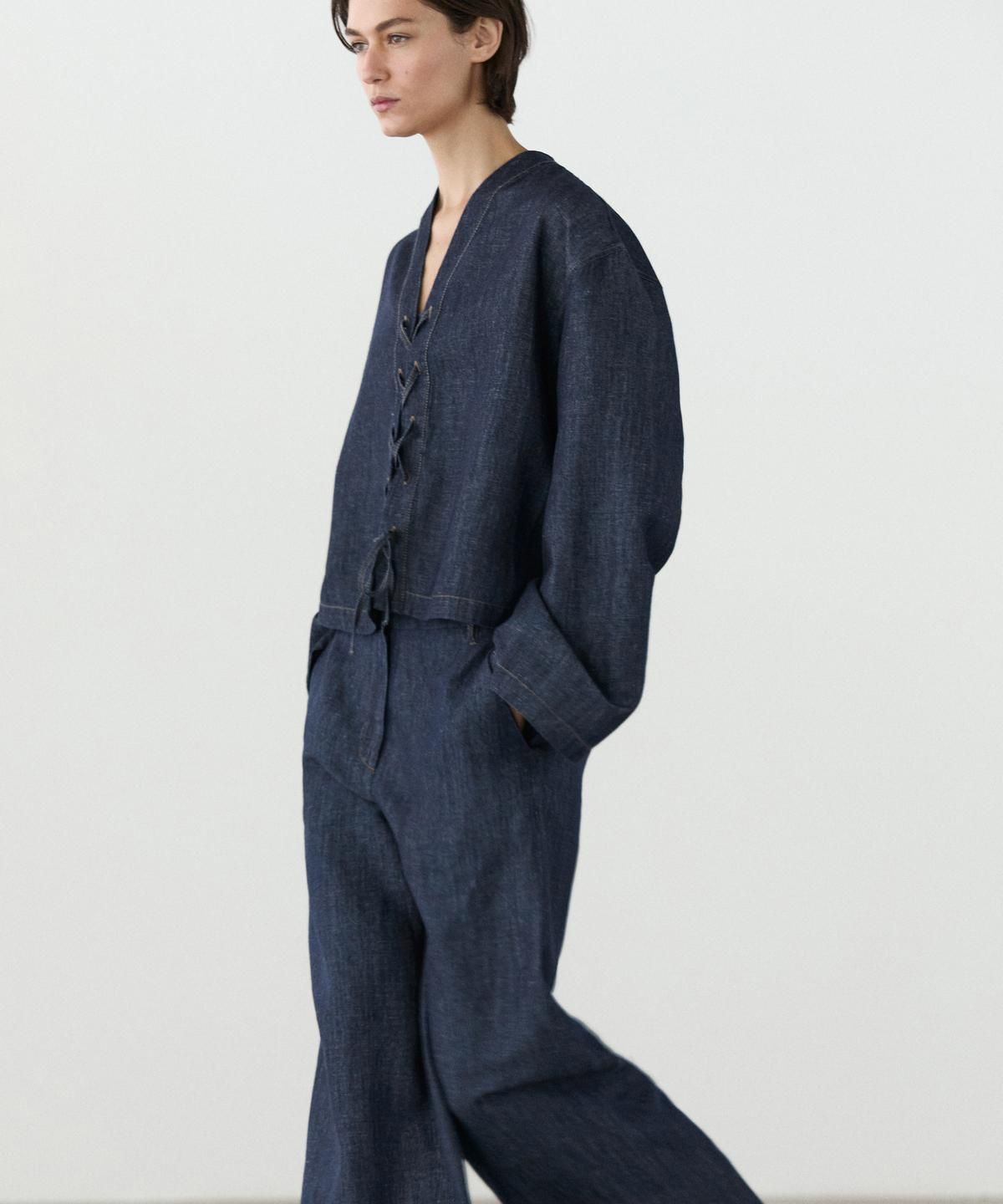 마시모두띠(MASSIMO DUTTI) 토탈 룩 린넨 데님 셔츠