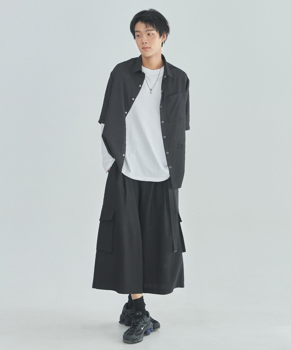 라드에디션(LAD EDITION) 레이온 큐롯 카고팬츠_블랙[벨트포함]