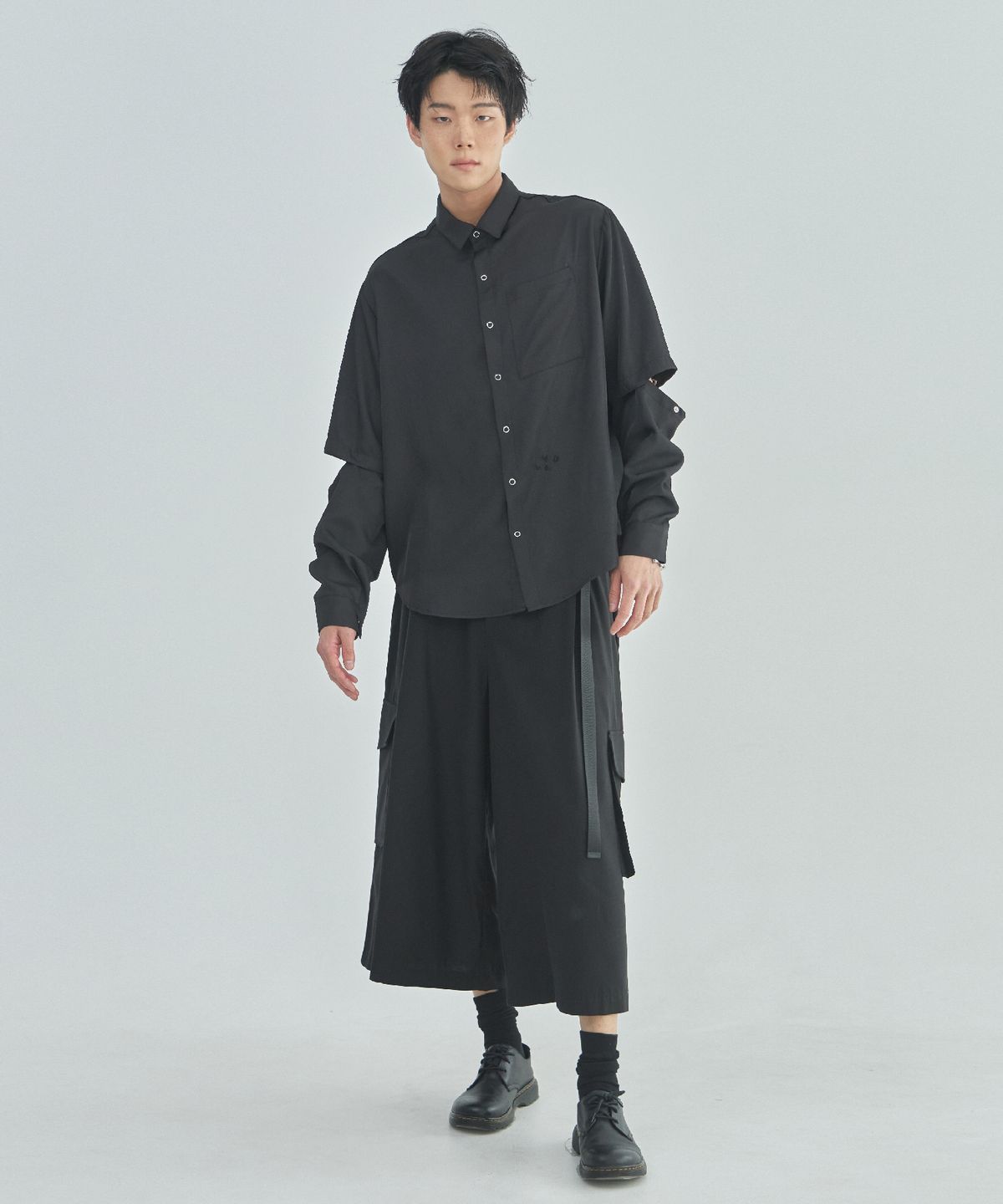 라드에디션(LAD EDITION) 레이온 큐롯 카고팬츠_블랙[벨트포함]