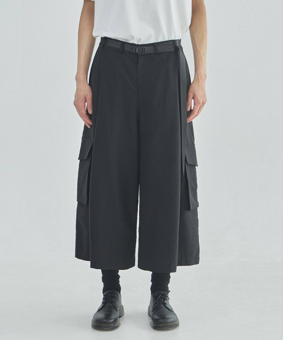 라드에디션(LAD EDITION) 레이온 큐롯 카고팬츠_블랙[벨트포함]