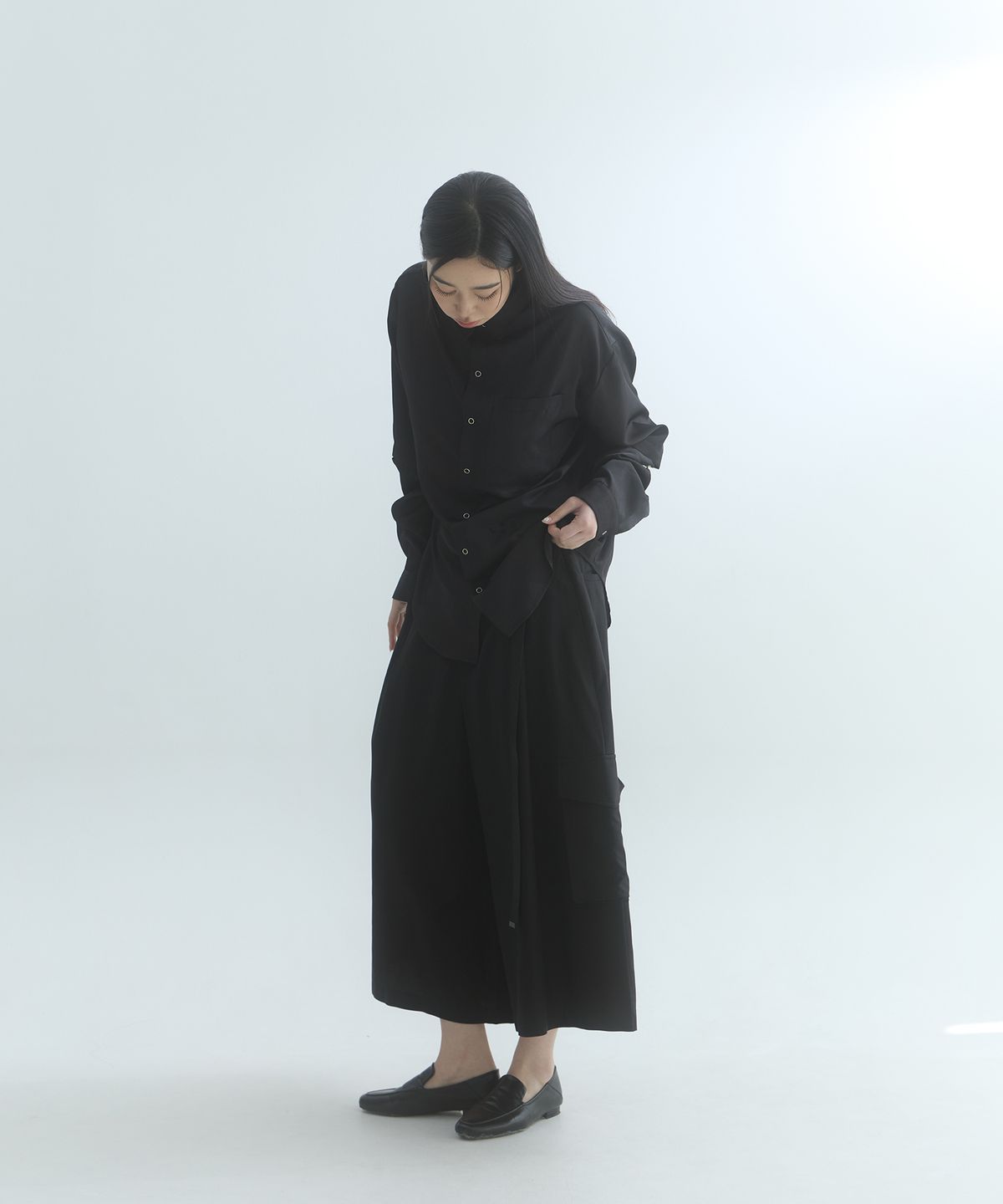 라드에디션(LAD EDITION) 레이온 큐롯 카고팬츠_블랙[벨트포함]