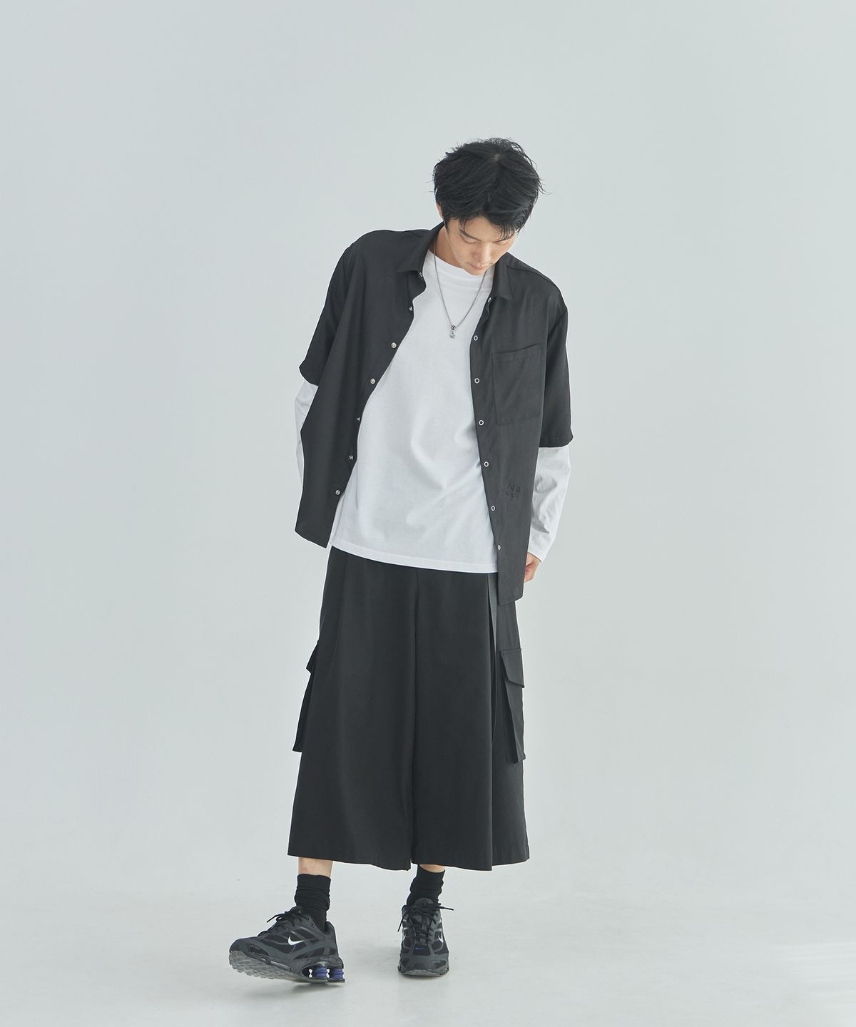 라드에디션(LAD EDITION) 레이온 큐롯 카고팬츠_블랙[벨트포함]