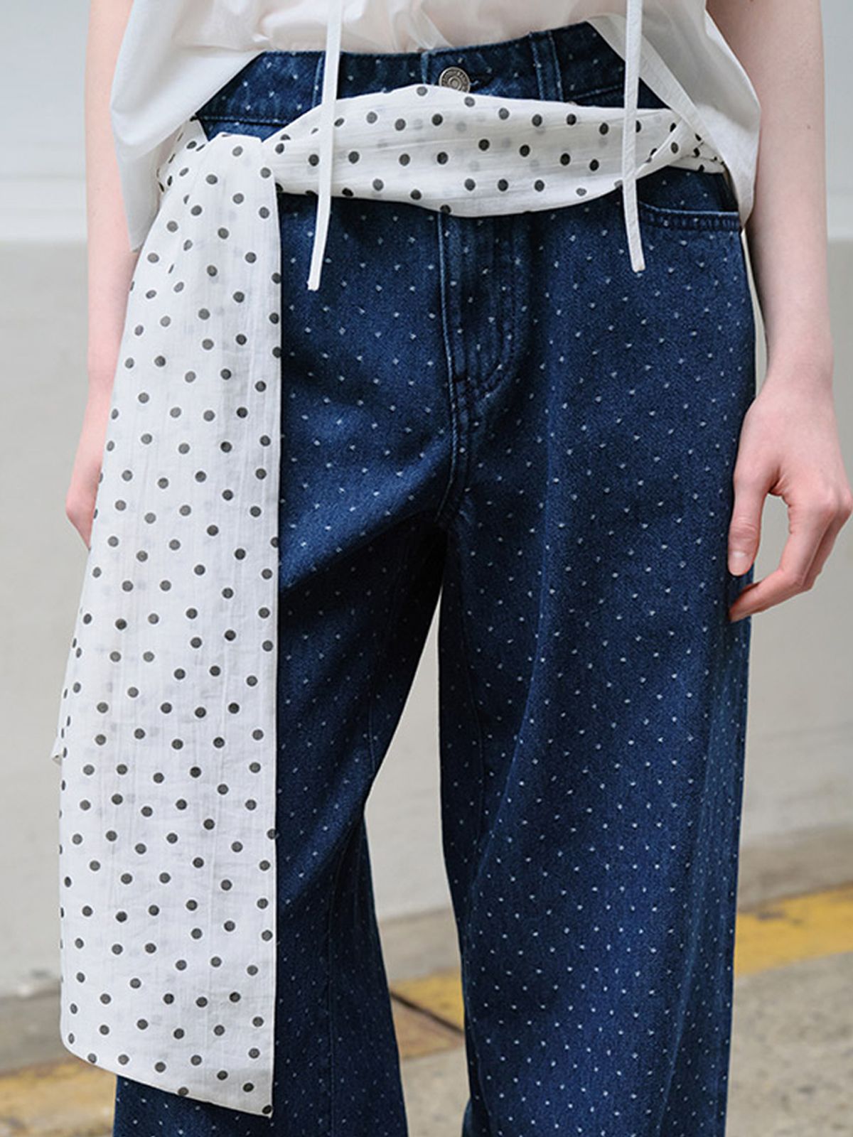 레이브(RAIVE) Dot Pattern Wide Denim Pants VJ6ML571_2color