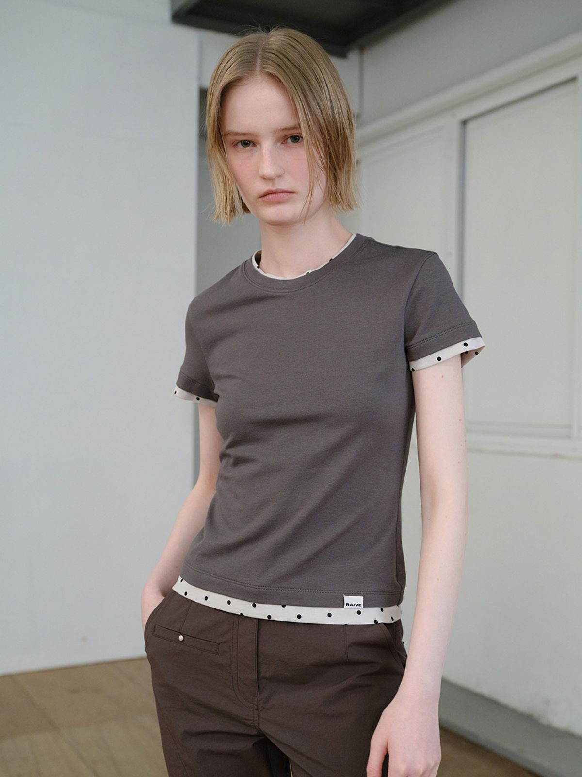 레이브(RAIVE) Dot Layered Two-tone T-shirts VW6ME452_4color