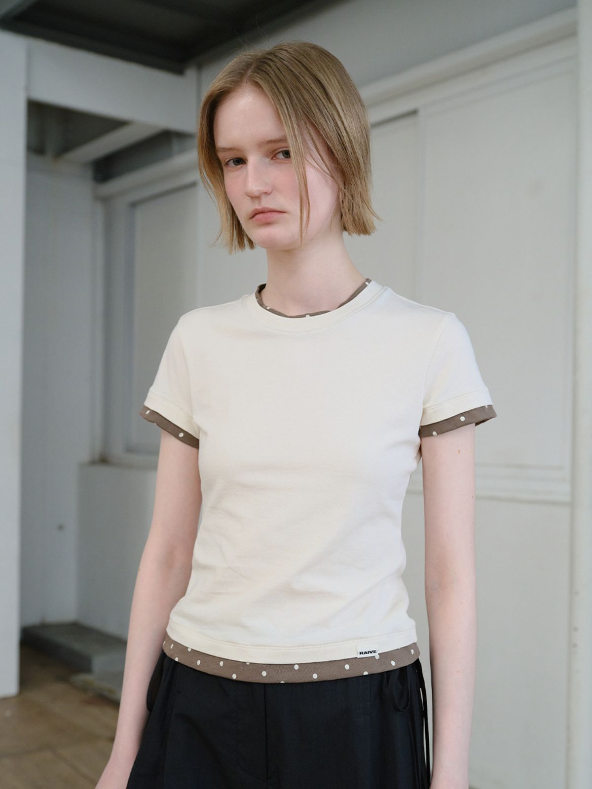 레이브(RAIVE) Dot Layered Two-tone T-shirts VW6ME452_4color