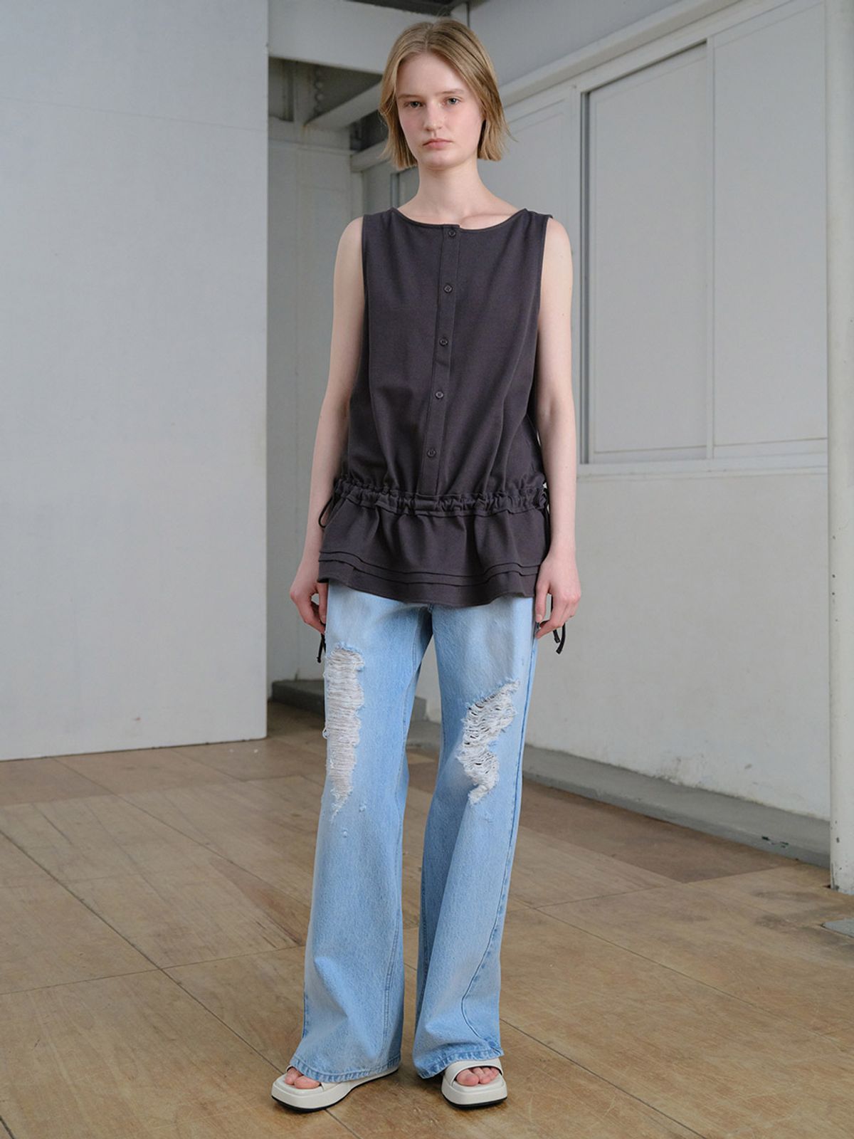레이브(RAIVE) Waist String Sleeveless Layered Top VW6MO560_2color