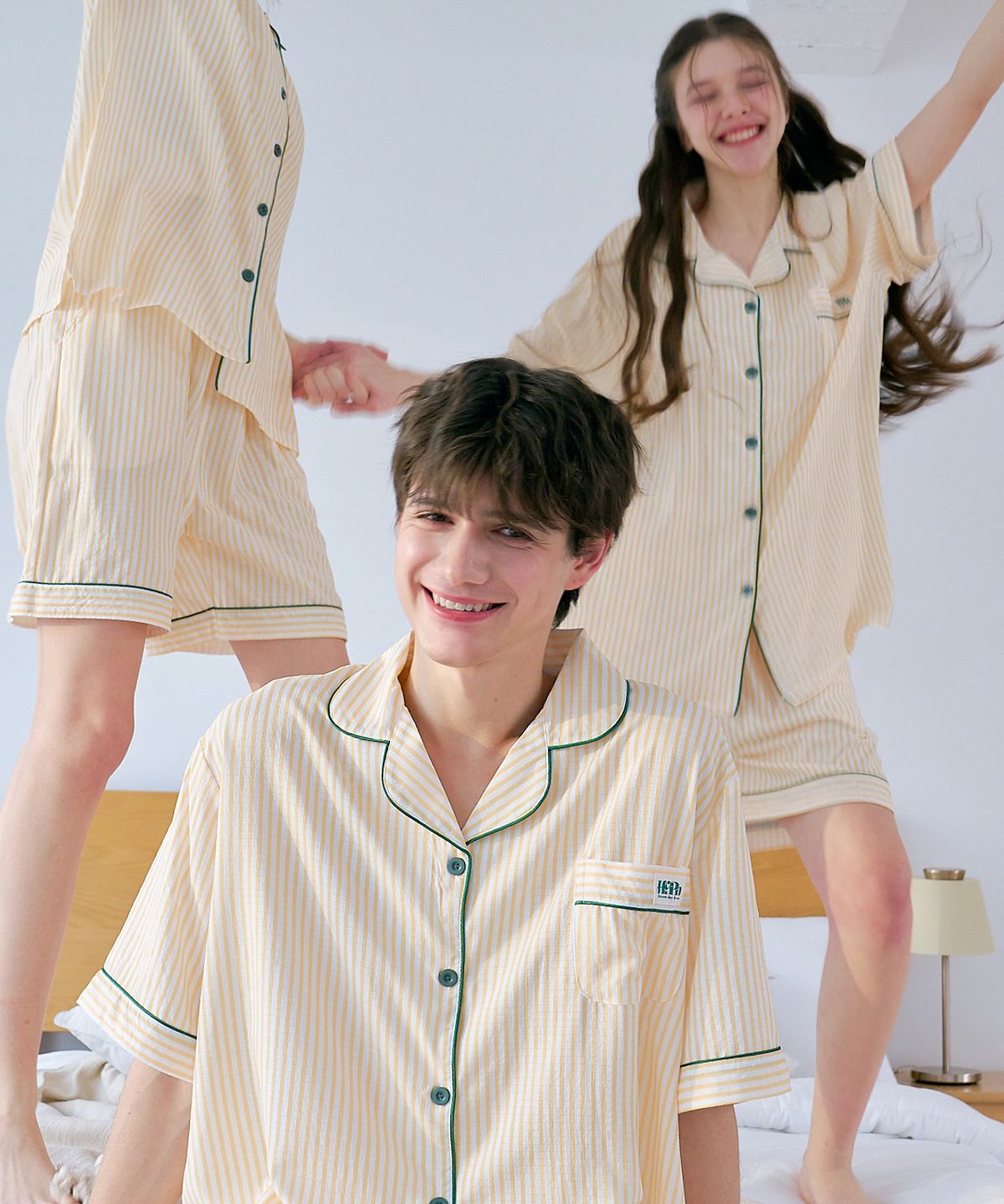 하이픈(HYPN) [2PACK] 옐로우드림 시어서커 남녀공용 반팔 잠옷 세트