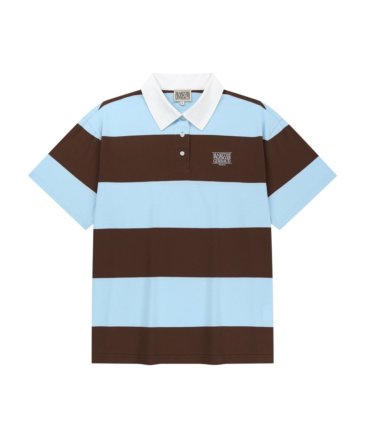 마리떼 프랑소와 저버(MARITHÉ + FRANҪOIS GIRBAUD) SMALL CLASSIC LOGO RUGBY STRIPE OVERSIZED COLLAR TEE sky blue