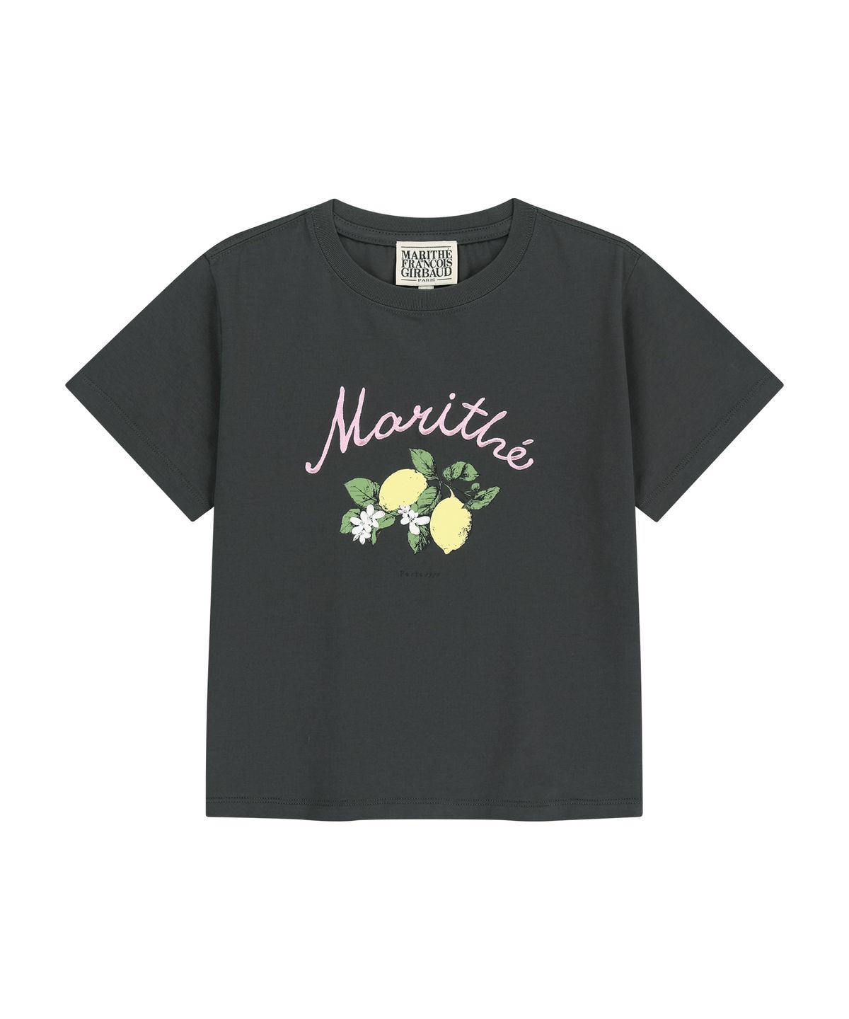 마리떼 프랑소와 저버(MARITHÉ + FRANҪOIS GIRBAUD) W LEMON GRAPHIC SLIM CROP TEE charcoal