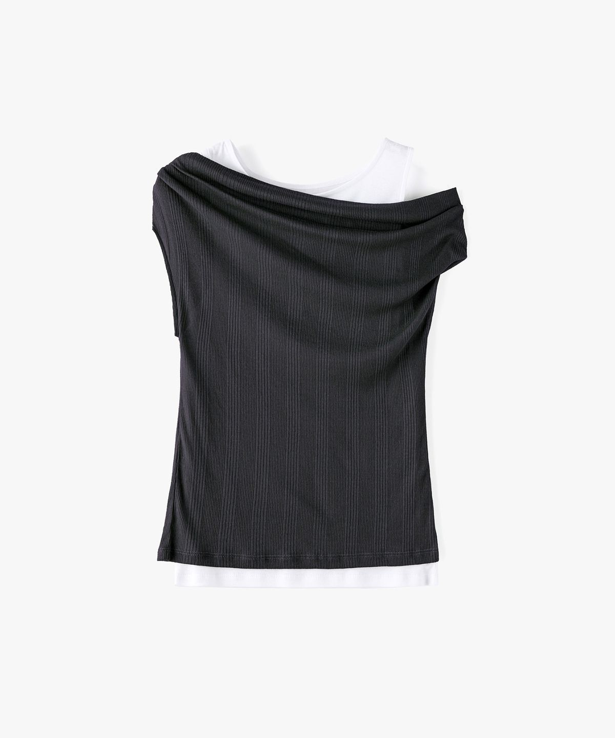 몽돌(MONGDOL) 더블 레이어드 원숄더 티셔츠 차콜 MDTS093CHARCOAL