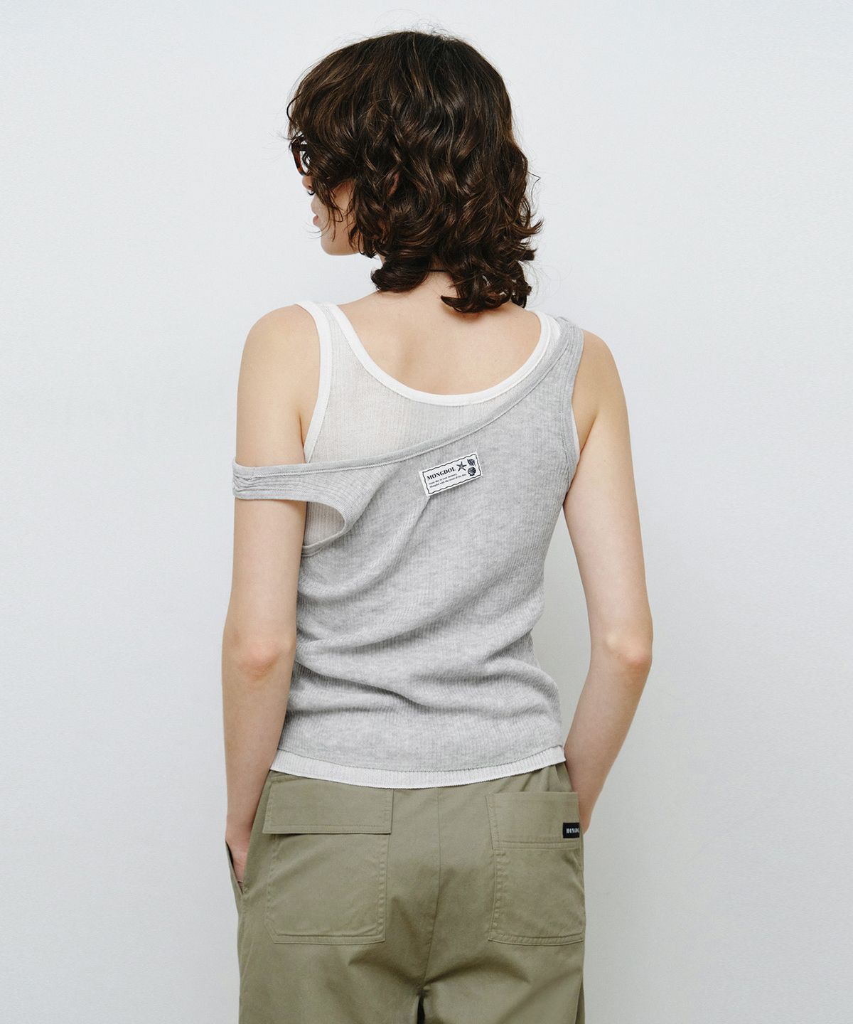 몽돌(MONGDOL) [SET] 레이어드 골지 니트 슬리브리스 그레이 MDKT117GRAY