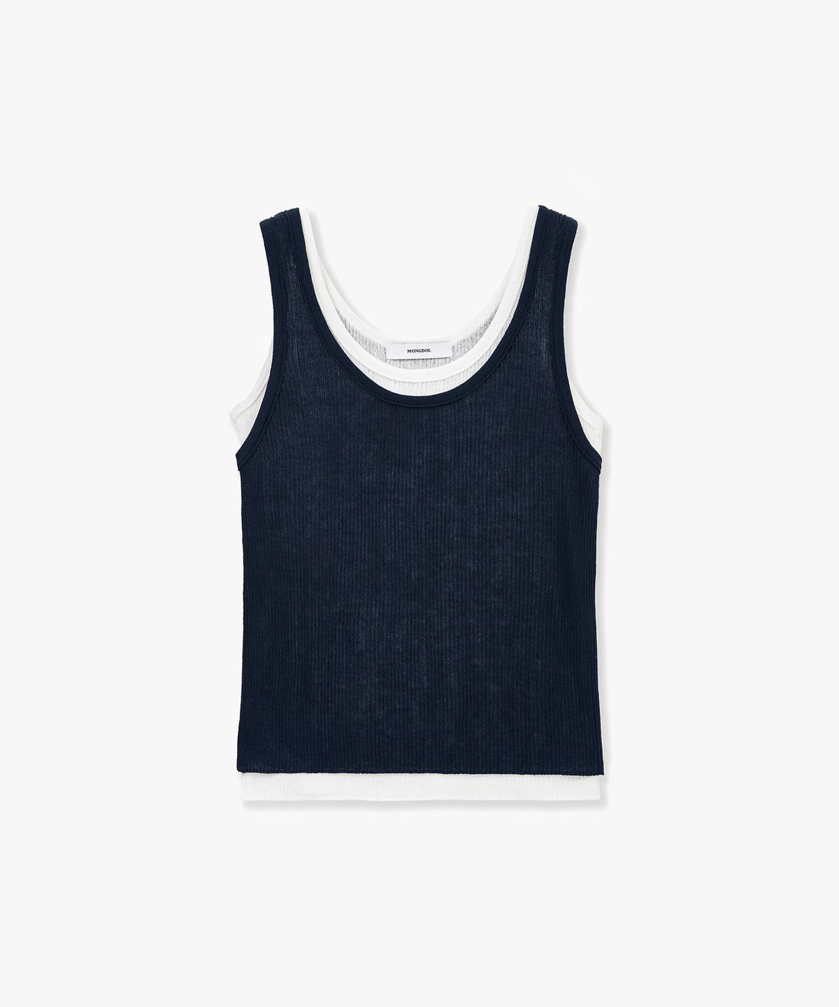 몽돌(MONGDOL) [SET] 레이어드 골지 니트 슬리브리스 네이비 MDKT117NAVY