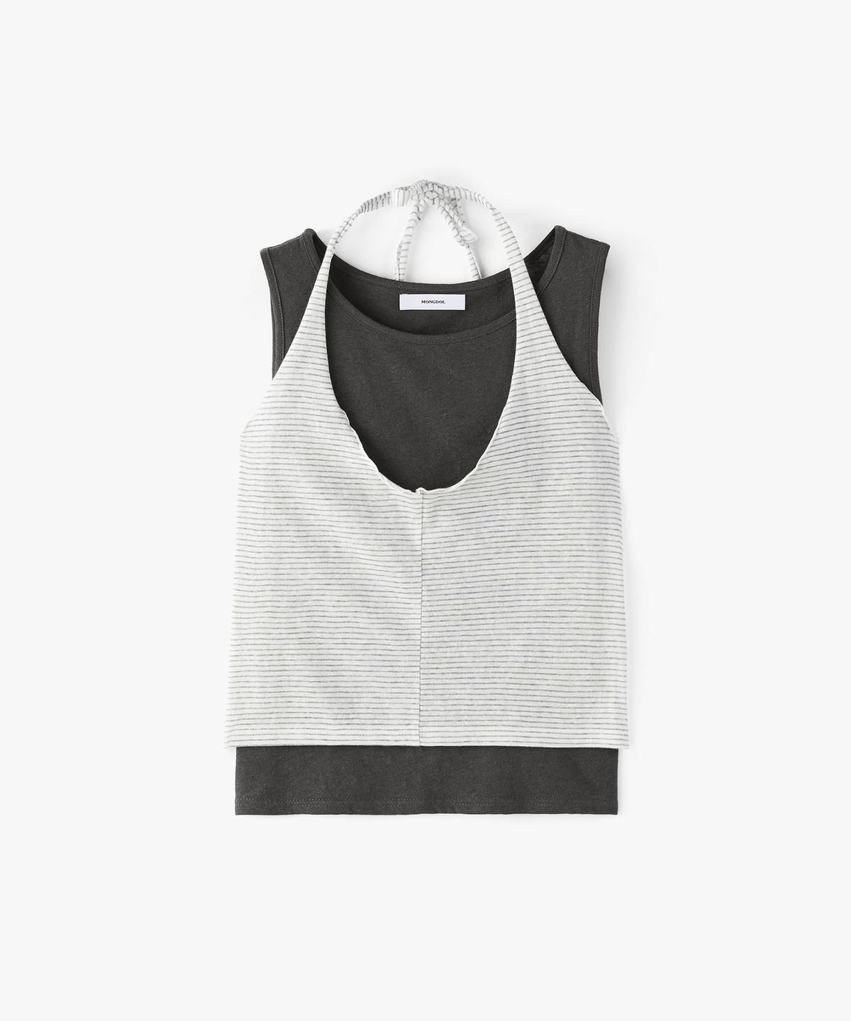몽돌(MONGDOL) [SET] 홀터넥 레이어드 슬리브리스 화이트 MDTS101WHITE