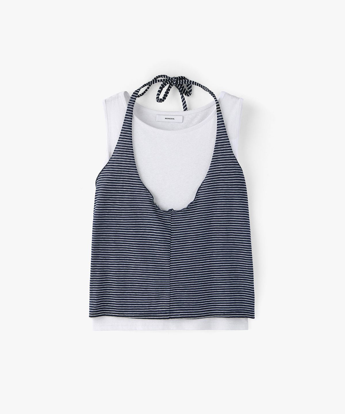 몽돌(MONGDOL) [SET] 홀터넥 레이어드 슬리브리스 네이비 MDTS101NAVY