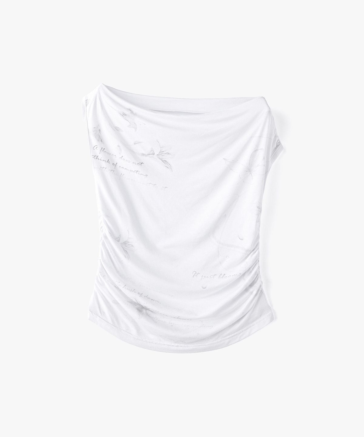 몽돌(MONGDOL) 플라워 그래픽 원숄더 티셔츠 화이트 MDTS089WHITE