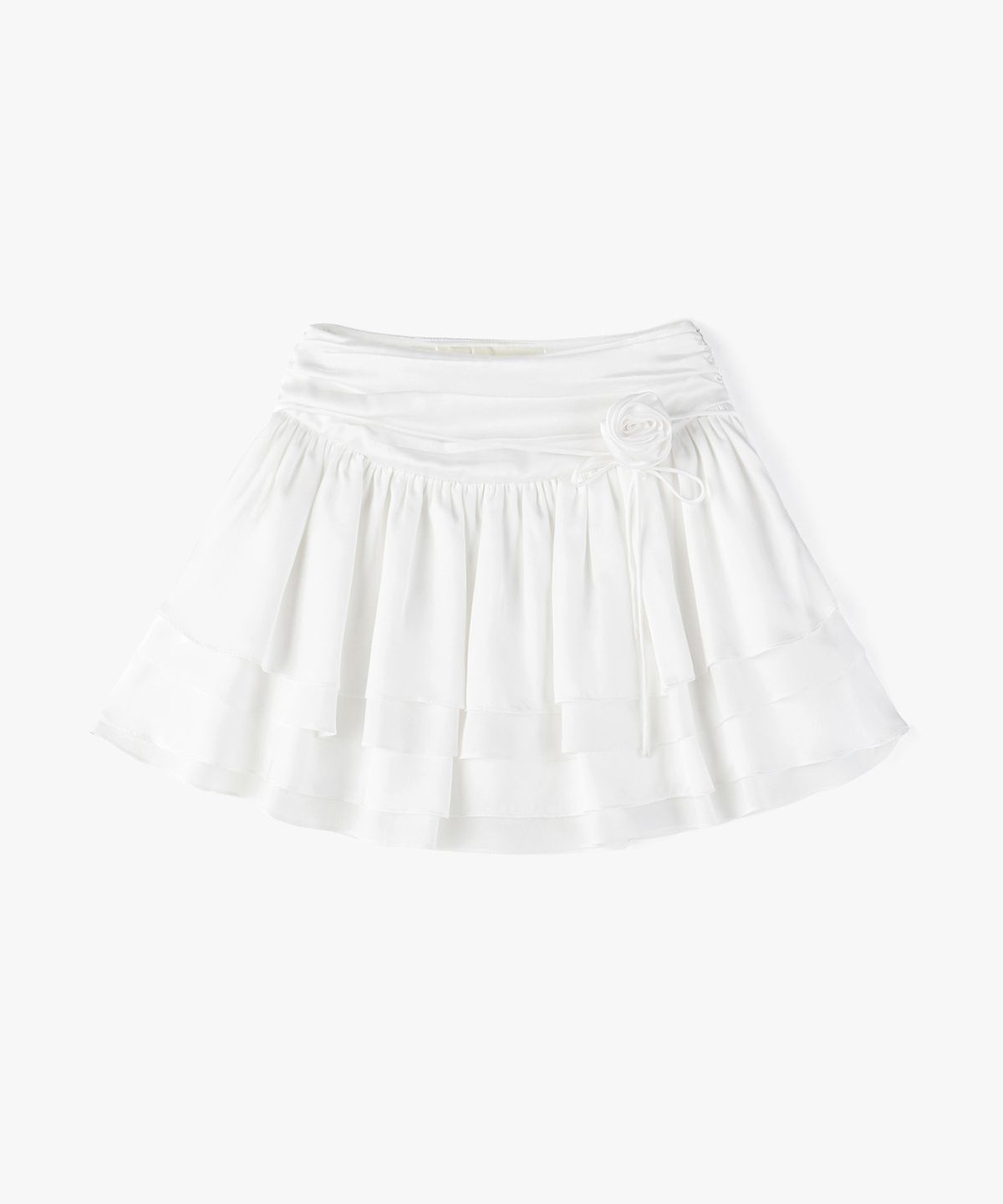 몽돌(MONGDOL) [벨트 SET] 플라워 프릴 미니 스커트 화이트 MDSK036WHITE