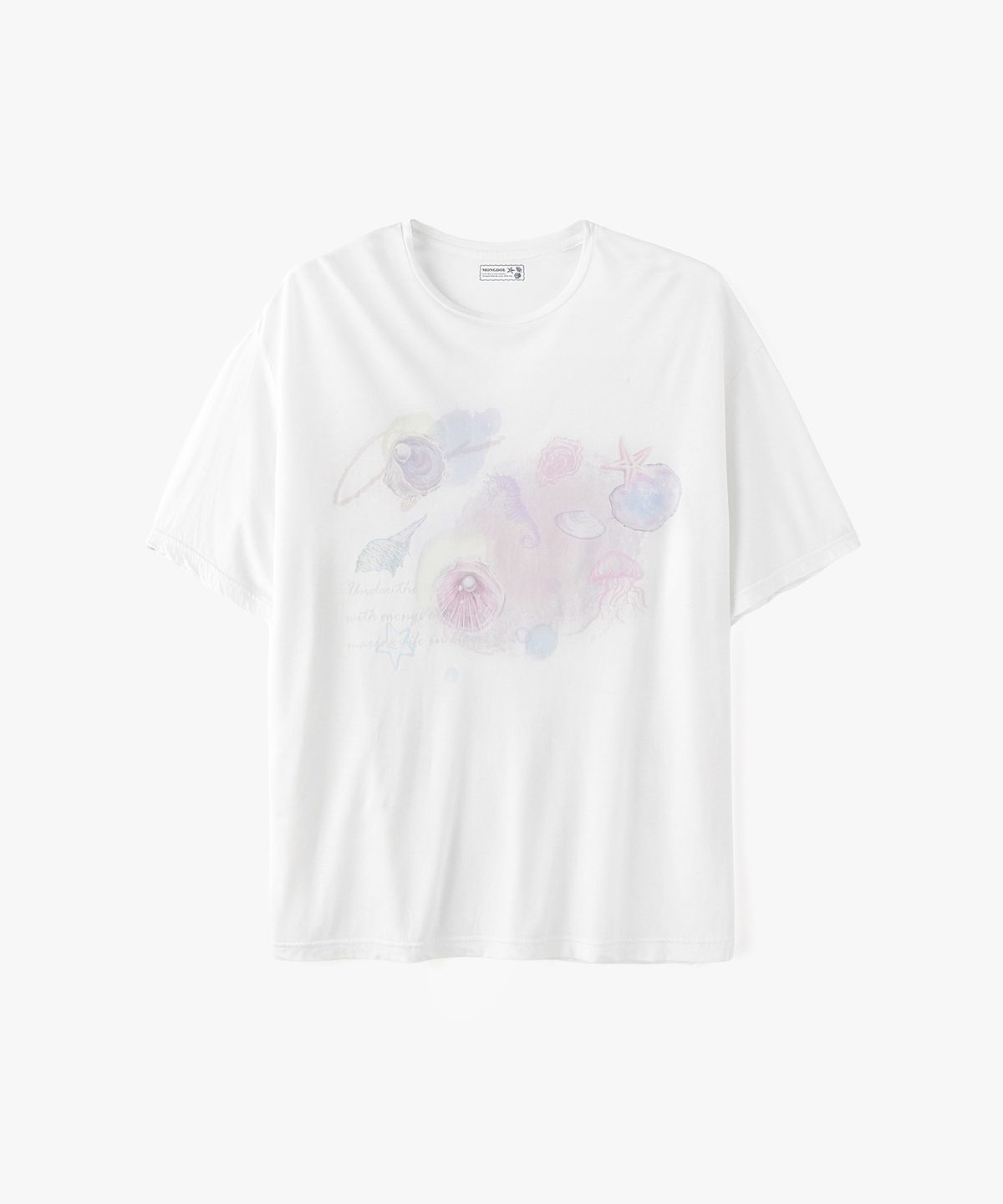 몽돌(MONGDOL) 마린 그래픽 시스루 루즈핏 티셔츠 화이트 MDTS096WHITE