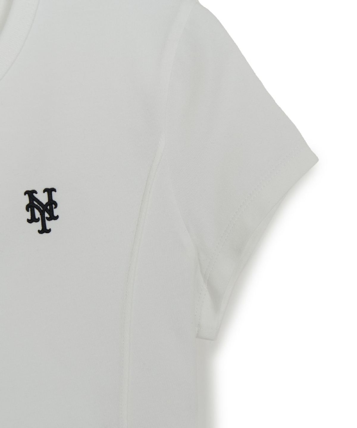 엠엘비(MLB) 여성 슬림 크롭핏 캡소매 반팔 티셔츠 NYM (White)