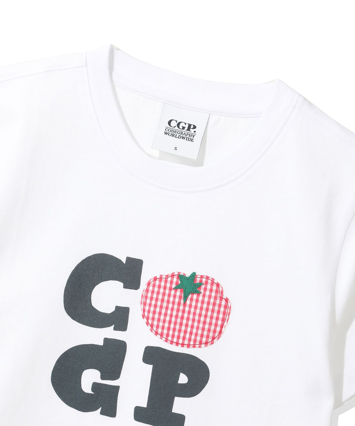 코드그라피(CGP) (우먼) CGP 체크 토마토 반소매 티셔츠-화이트