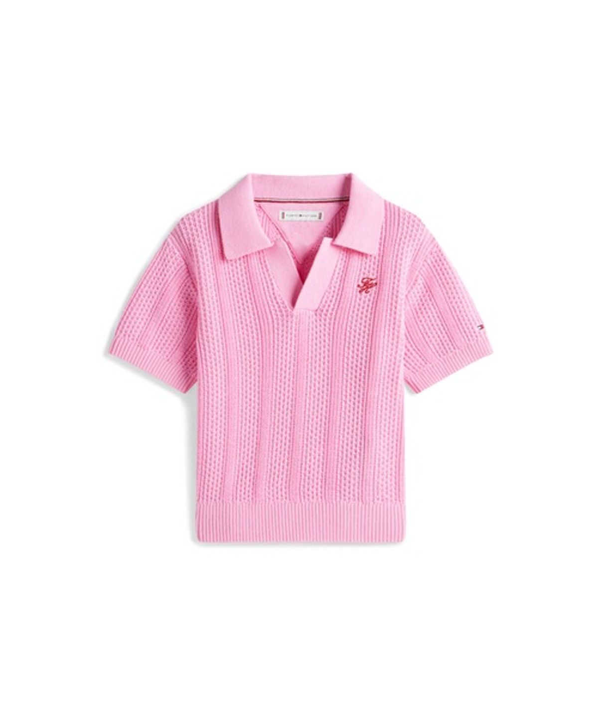 타미힐피거 키즈(TOMMY HILFIGER KIDS) 크로쉐 하프 슬리브 니트 탑