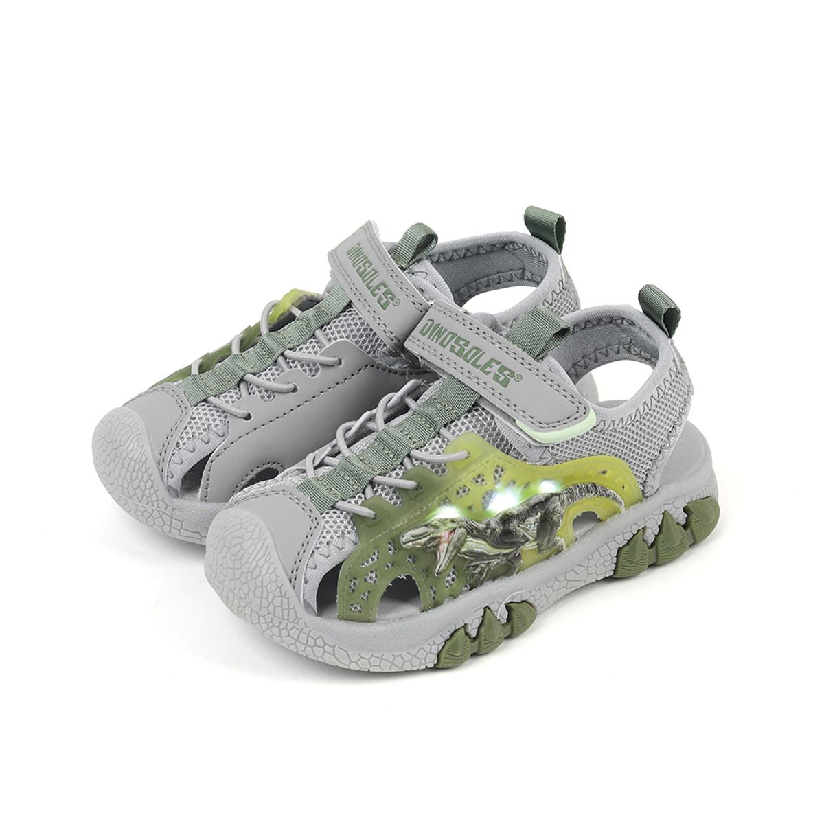 다이노솔즈(DINOSOLES) 티라노 레이서 샌들 키즈 그레이