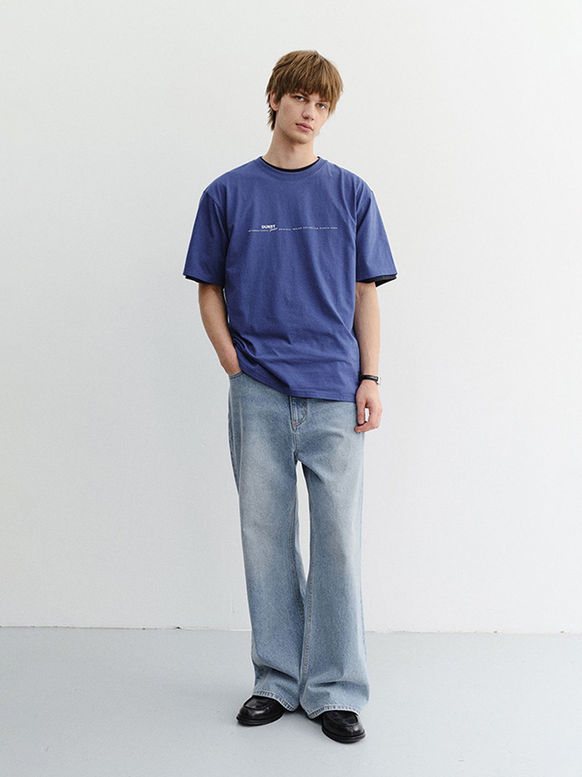 던스트 포 맨(DUNST FOR MEN) MINIMAL LETTERING T-SHIRT_UNISEX_UDTS6B147_BLUE