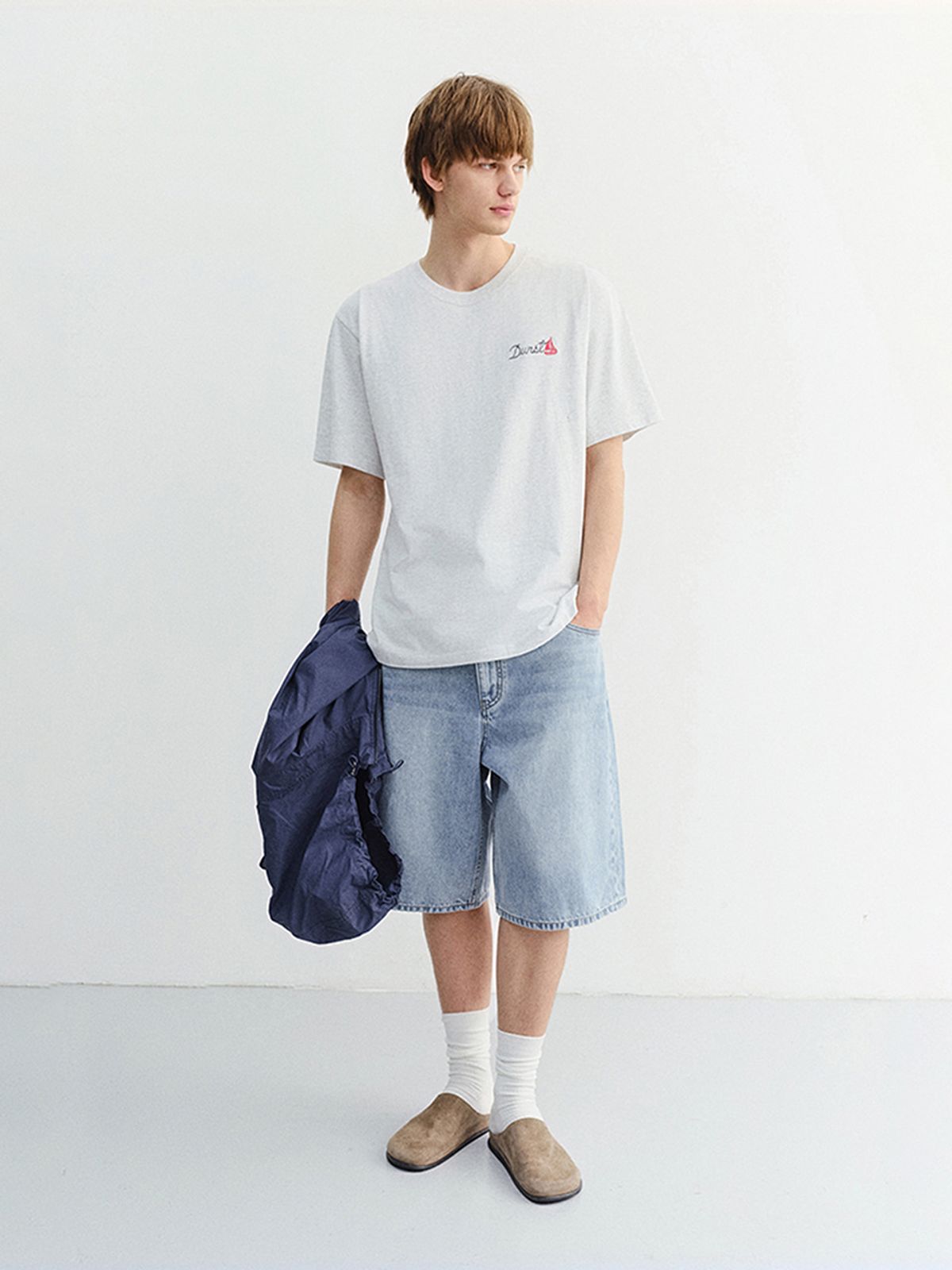 던스트 포 맨(DUNST FOR MEN) MARINE LOGO T-SHIRT_UNISEX_UDTS6B135_LIGHT MELANGE GREY