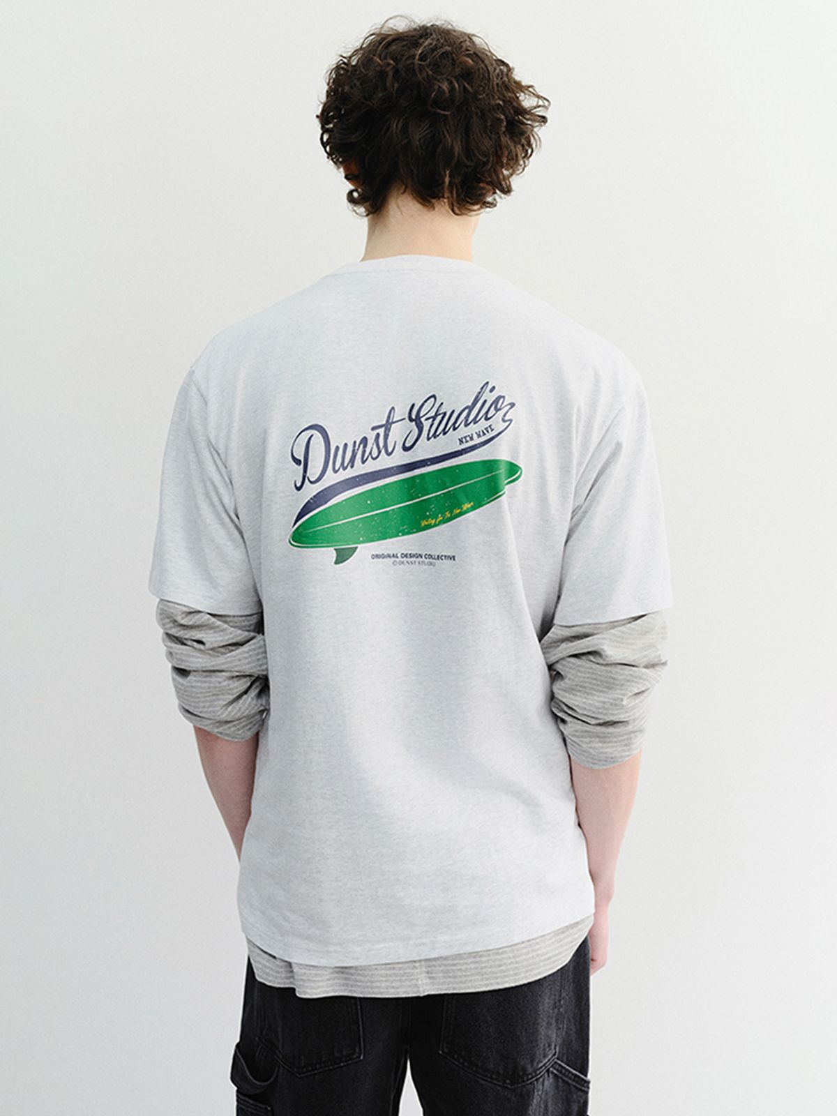 던스트 포 맨(DUNST FOR MEN) SUMMER HOLIDAY SURF BOARD T-SHIRT_UNISEX_UDTS6B133_LIGHT MELANGE GREY