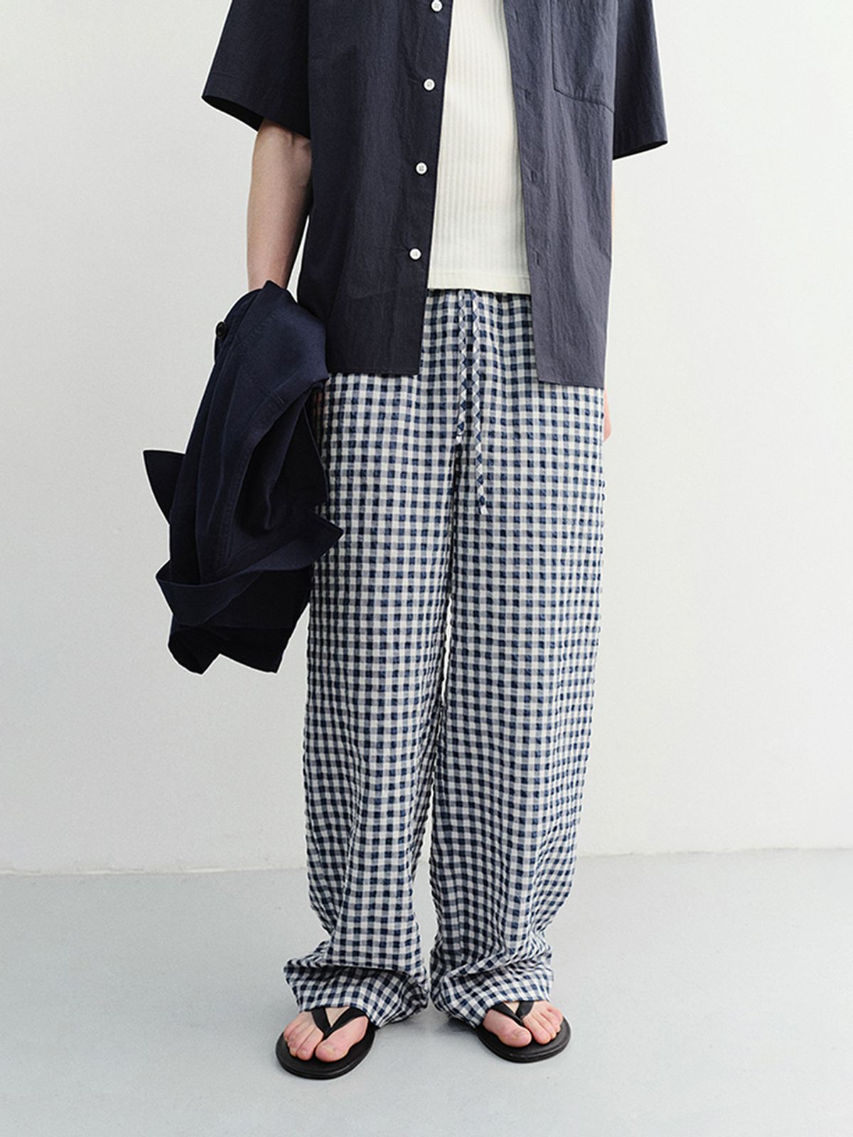 던스트 포 맨(DUNST FOR MEN) CHECKED PAJAMA SLACKS_UNISEX_UDPA6B121_NAVY CHECK