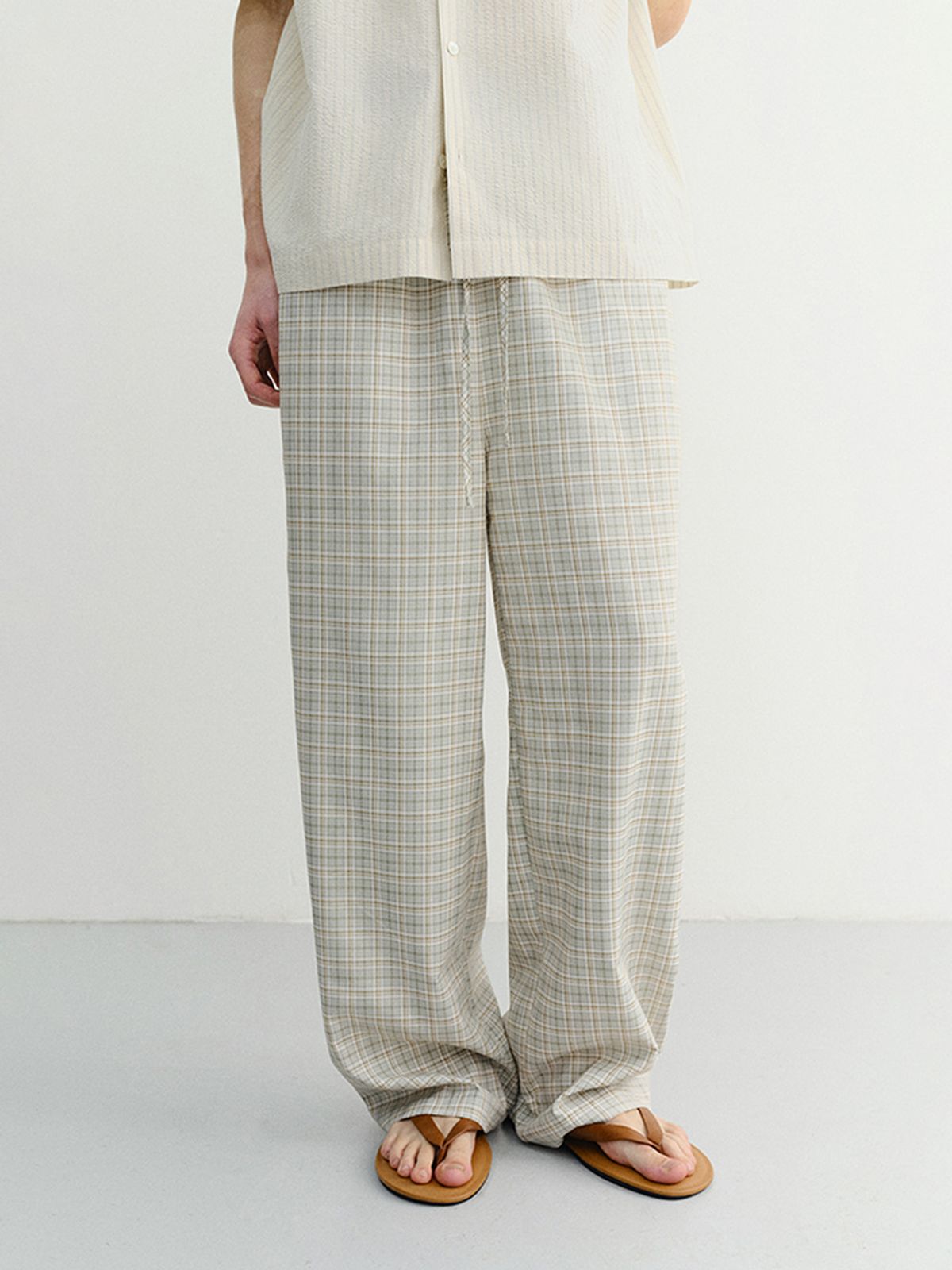 던스트 포 맨(DUNST FOR MEN) CHECKED PAJAMA SLACKS_UNISEX_UDPA6B121_OLIVE CHECK