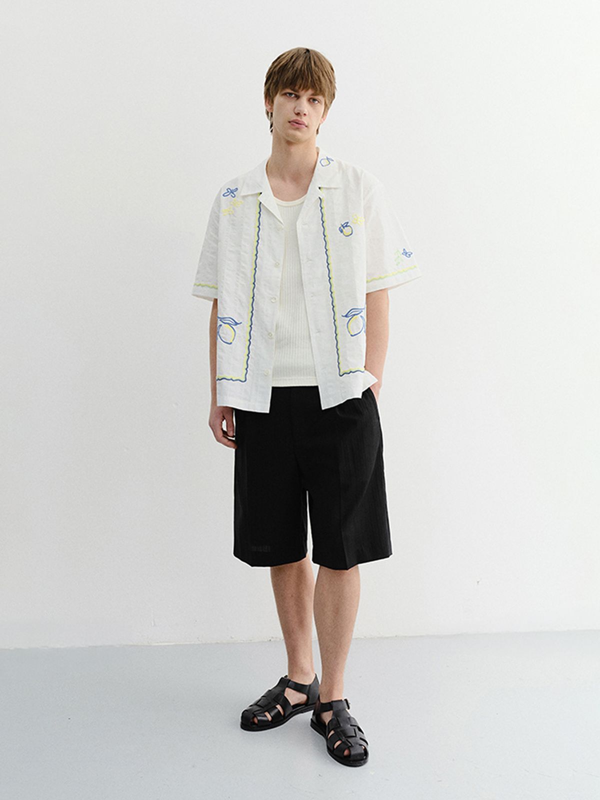 던스트 포 맨(DUNST FOR MEN) HAND-DRAWING OPEN COLLARED SHIRT_UNISEX_UDSH6B121_LEMON GARDEN
