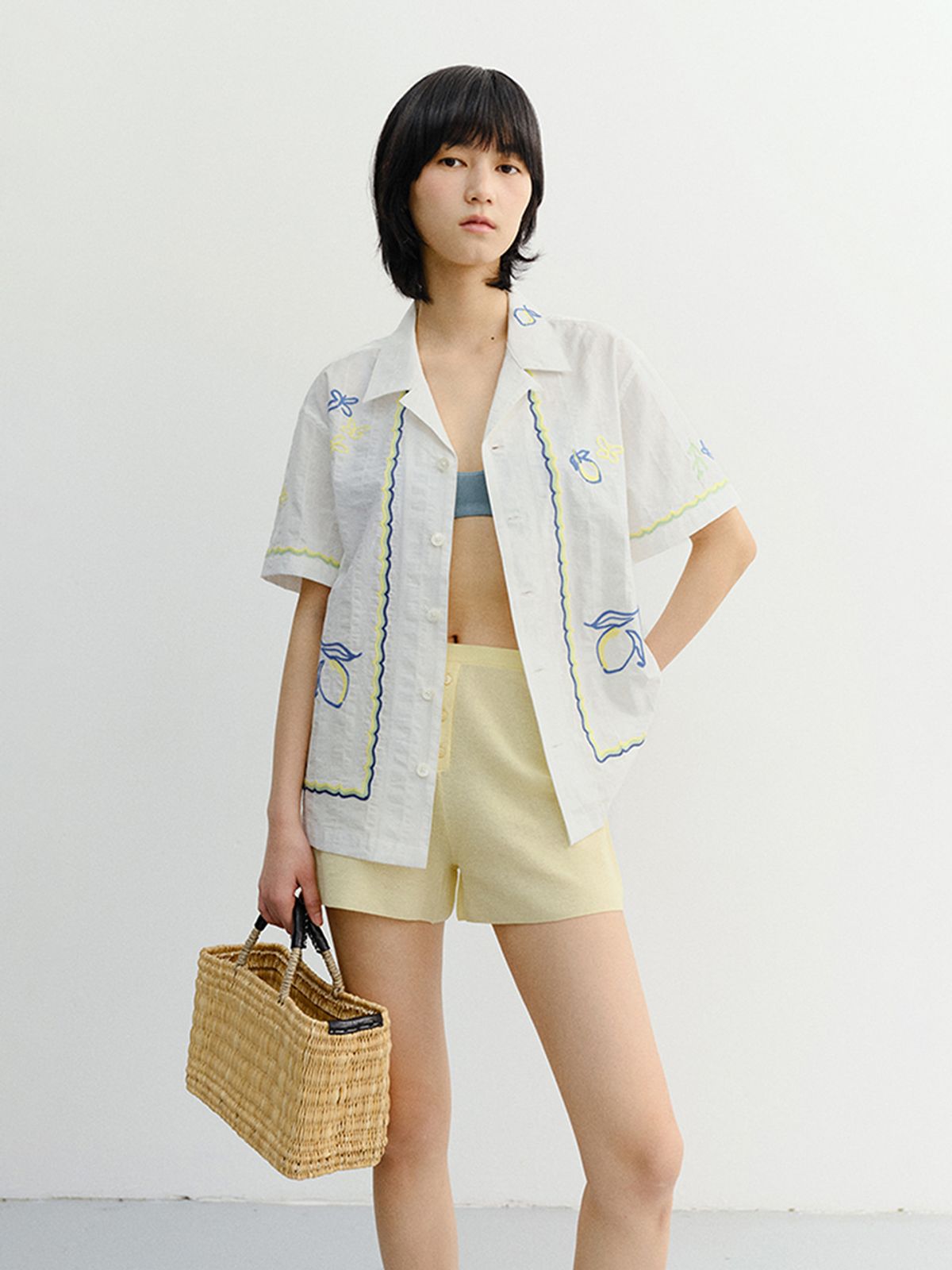 던스트(DUNST) UNISEX HAND-DRAWING OPEN COLLARED SHIRT_UDSH6B121_LEMON GARDEN
