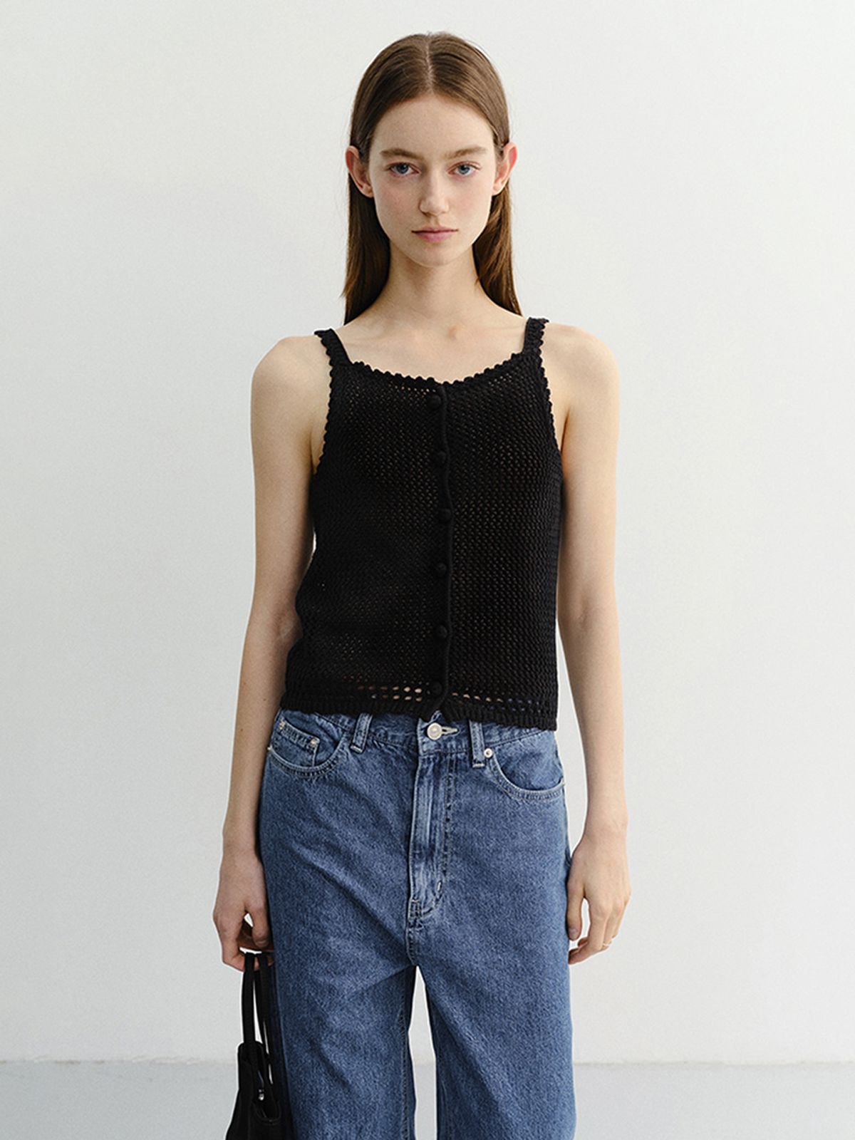 던스트(DUNST) CROCHET BUSTIER KNIT TOP_UDSW6B232_BLACK
