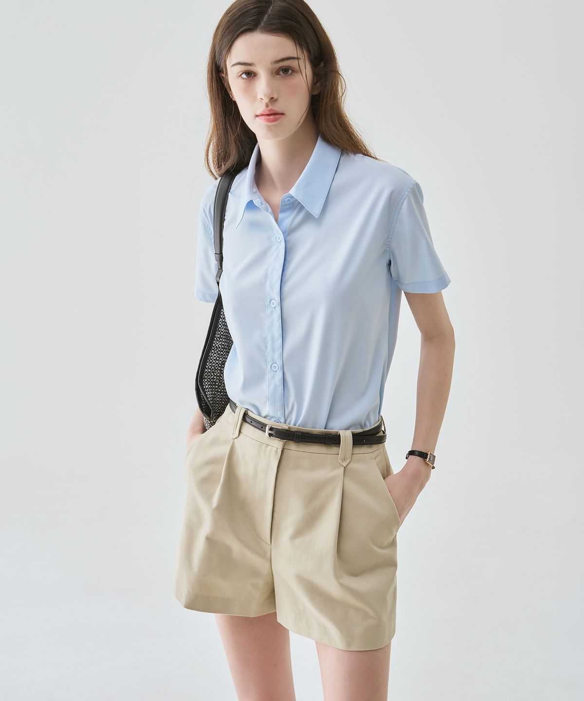 드로우핏 우먼(DRAWFIT WOMEN) 링클프리 슬림 라인 반팔 셔츠 [WHITE]