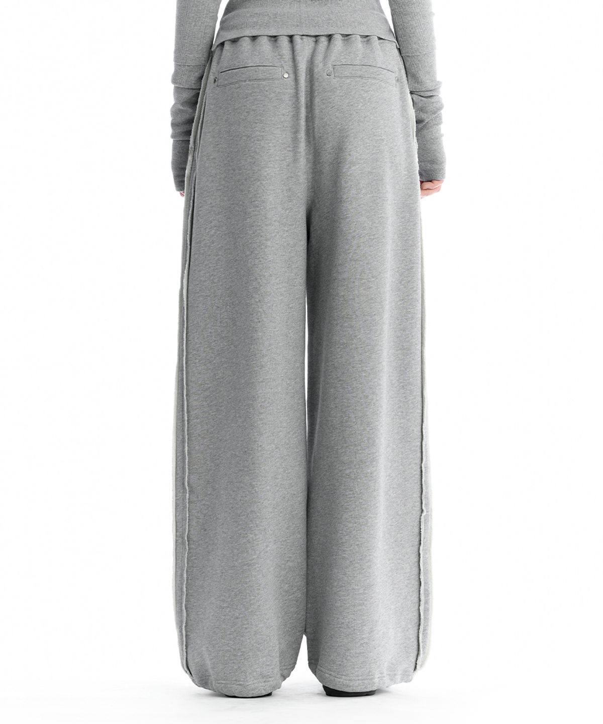 트리밍버드(TREEMINGBIRD) TMB Raw Cut Sweat Set-Up Pants [ Melange Gray ]