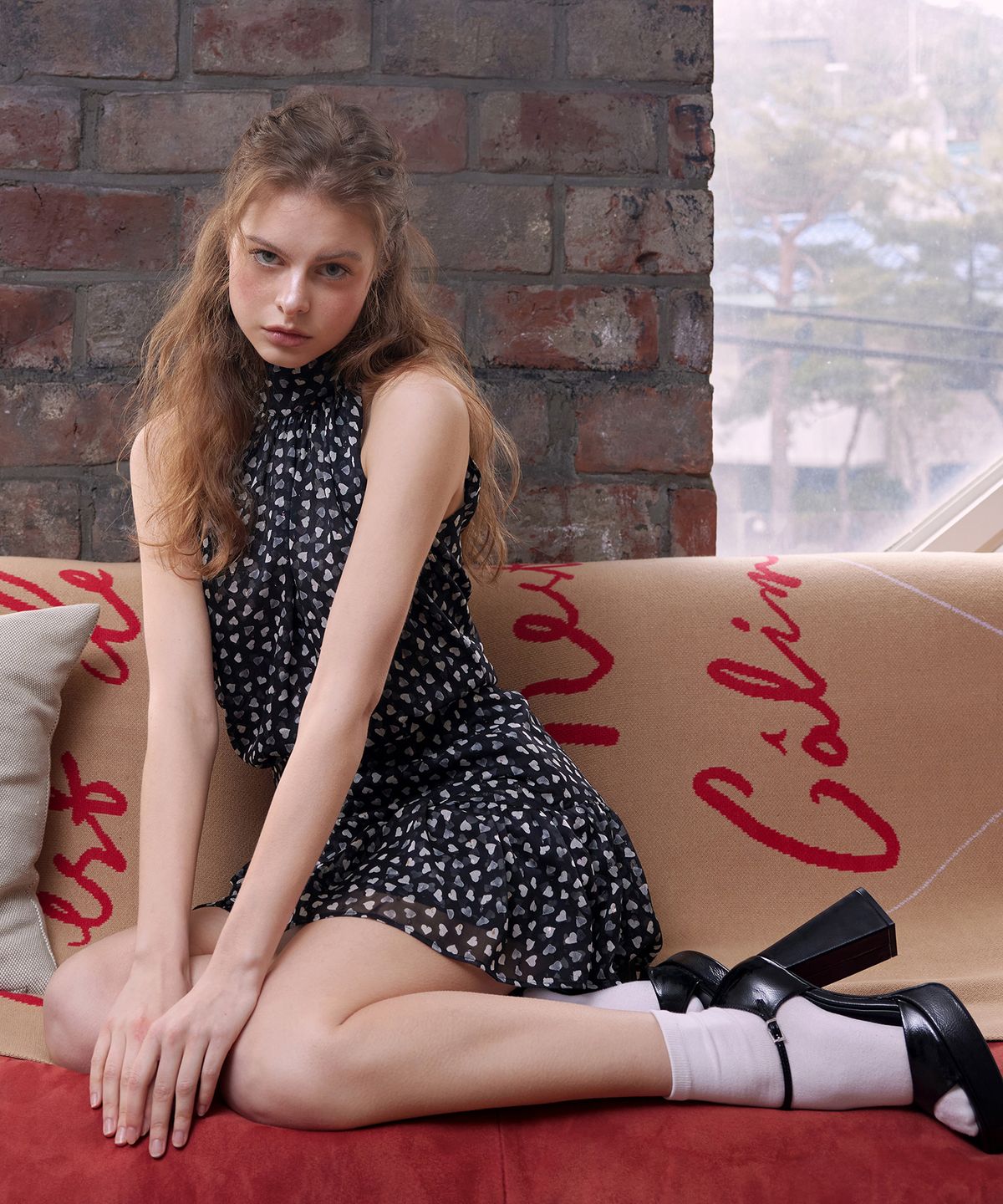 라피네아뜰리에(RAFFINE ATELIER) 하트 쉬폰 러플 스커트
