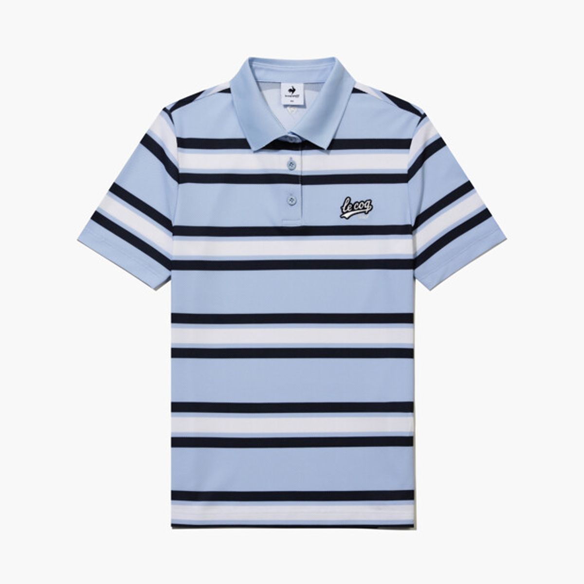 르꼬끄 골프(LECOQ GOLF) 여성 드라이 터치 스트라이프 카라 반팔 티셔츠 _MBLU GR122LTS32