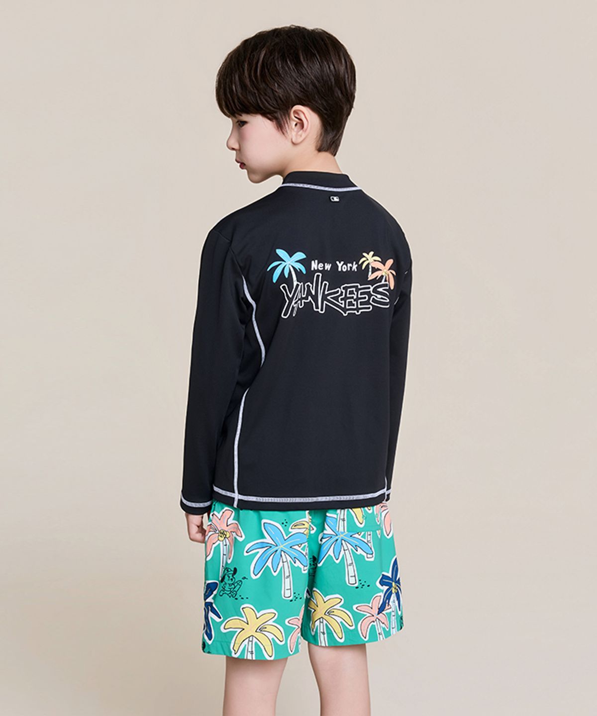 엠엘비 키즈(MLB KIDS) 스포티브 집업 래쉬가드 패턴 보드쇼츠 세트 NY (Black)