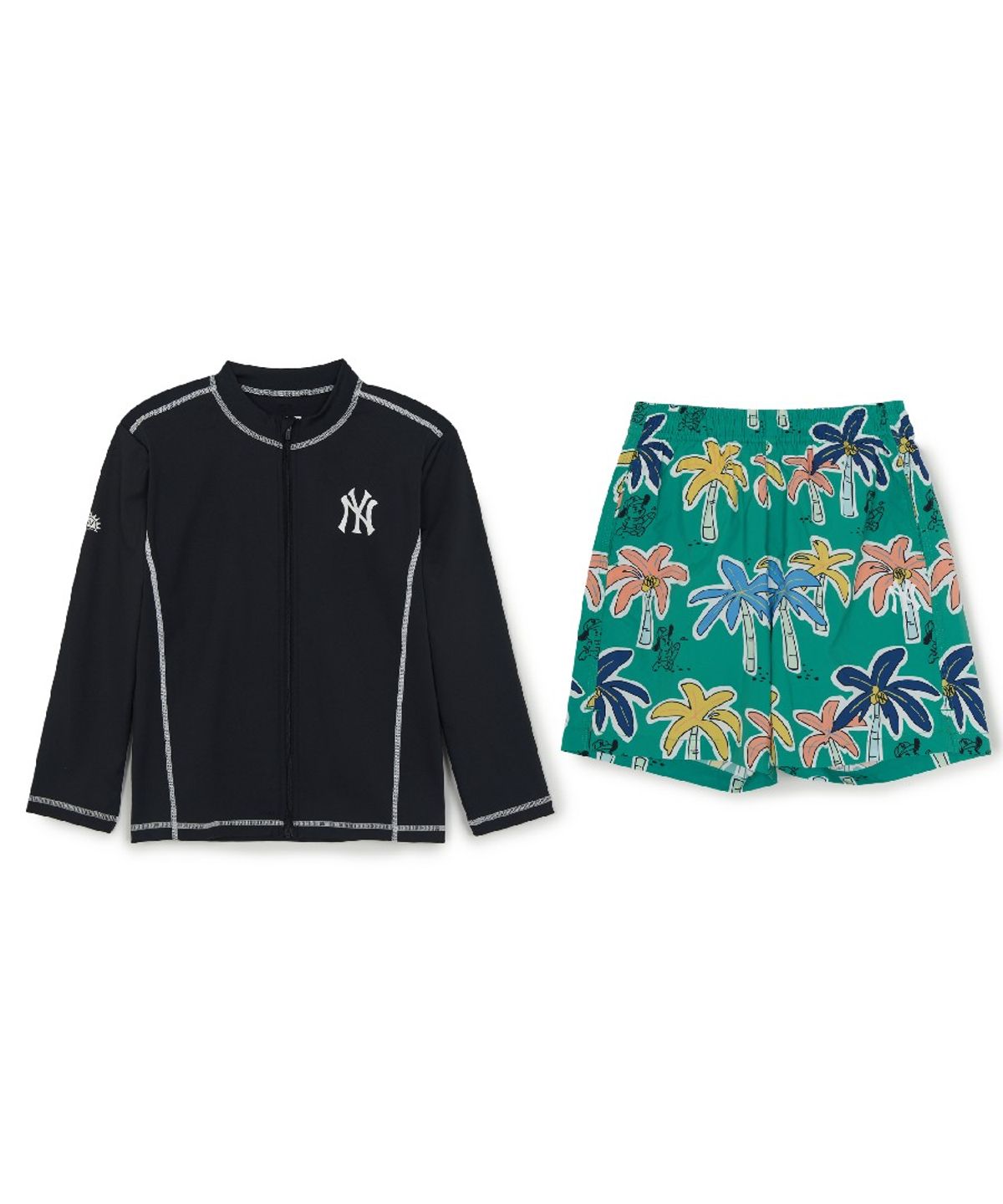 엠엘비 키즈(MLB KIDS) 스포티브 집업 래쉬가드 패턴 보드쇼츠 세트 NY (Black)