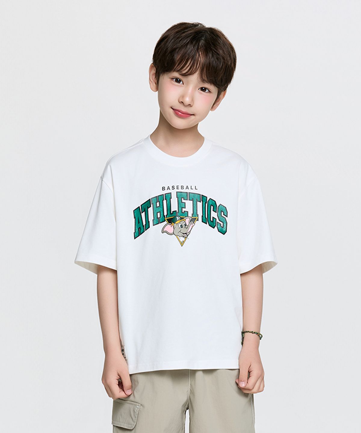 엠엘비 키즈(MLB KIDS) 스포티브 베이직 마스코트 티셔츠 OAK (Ivory)