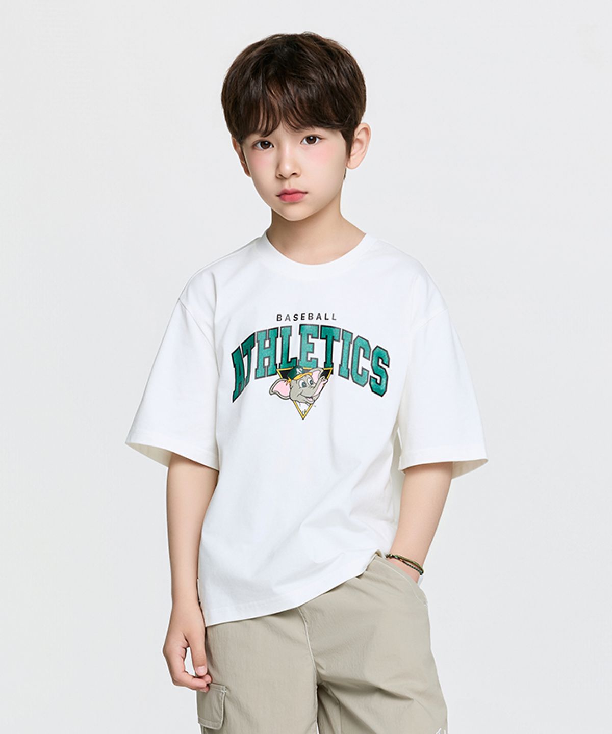 엠엘비 키즈(MLB KIDS) 스포티브 베이직 마스코트 티셔츠 OAK (Ivory)