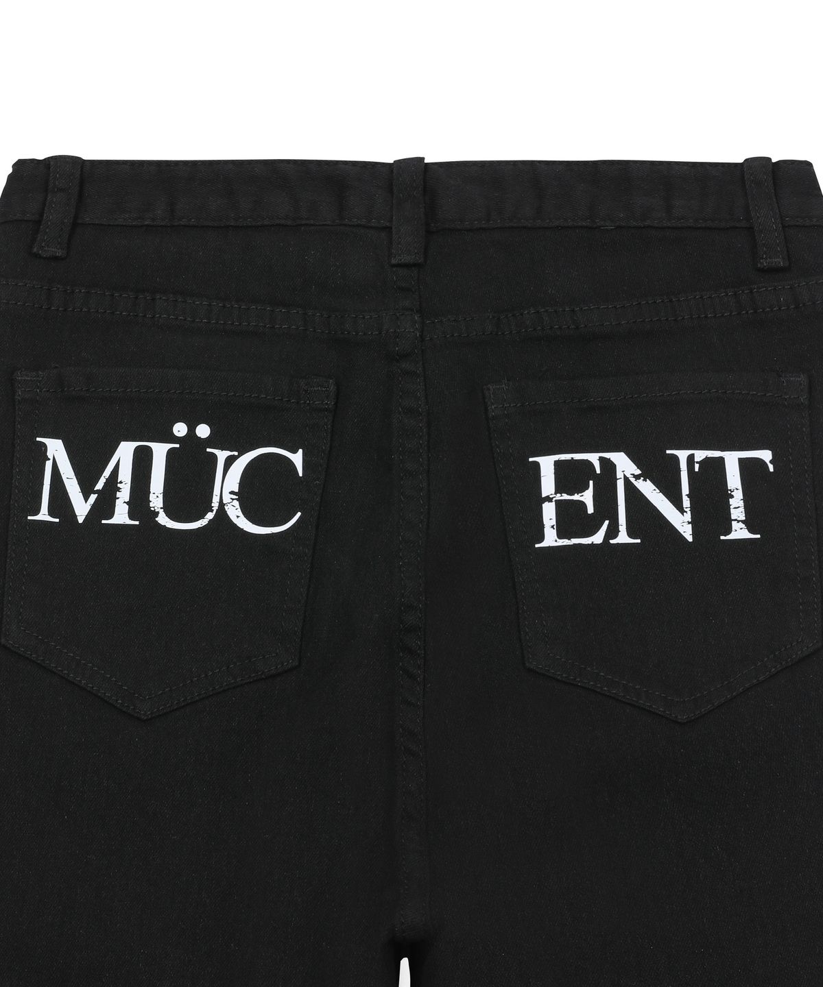 무센트(MUCENT) 락센 크랙 백 레터링 부츠컷 팬츠